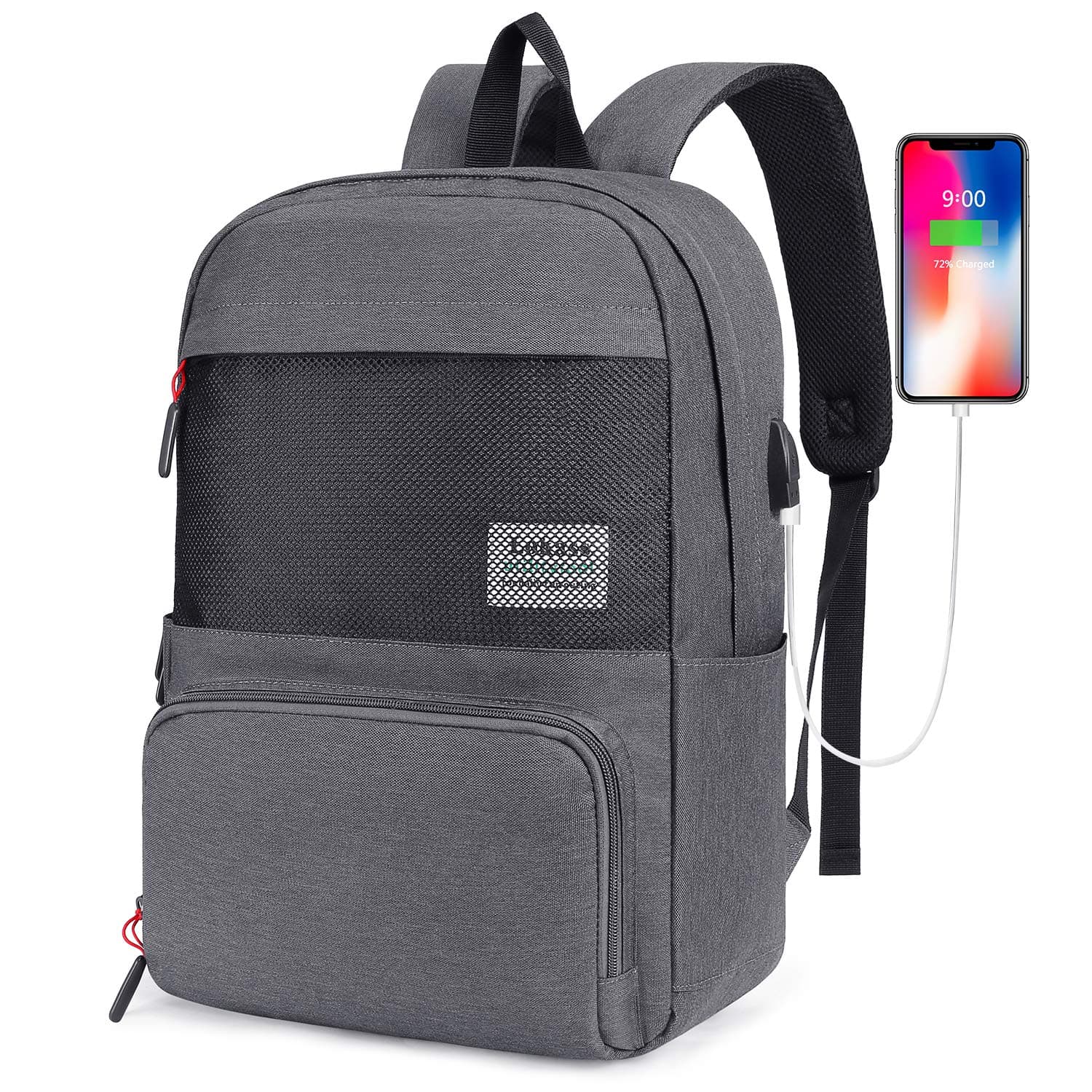 SOCKO Laptop Backpack 15.6 Inch Lightweight Backpack Unisex School Travel Business Backpack College Bookbag Fashion Rucksack/Schoolbag Casual Daypack with USB Charging Port for Women Wen, Grey