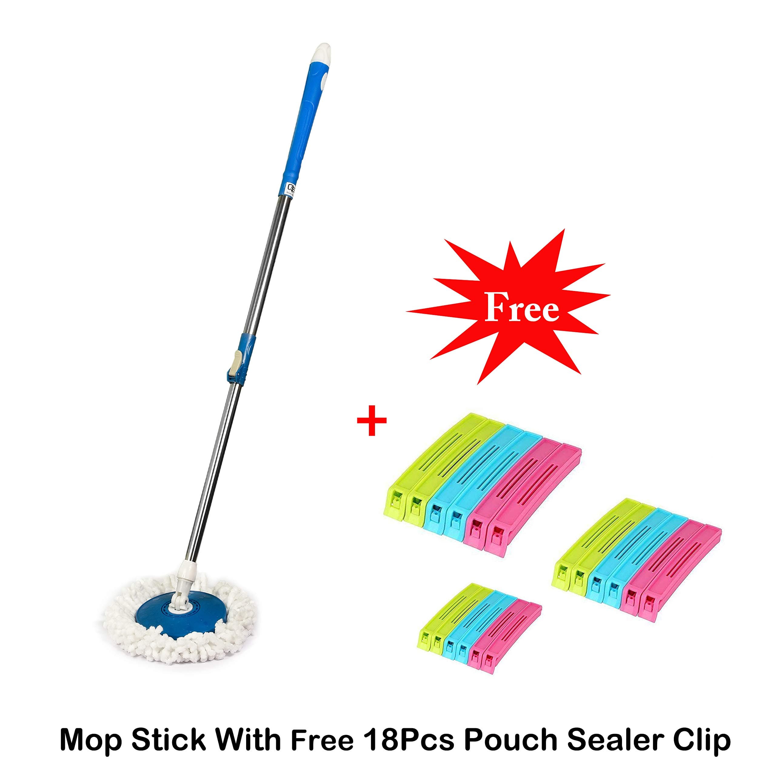 QS QUICK SILVER Dry Mop Stick Rod with 1 Refill 360 Degree Rotating Pole || Multi Color || (Pack of 2 PCS)