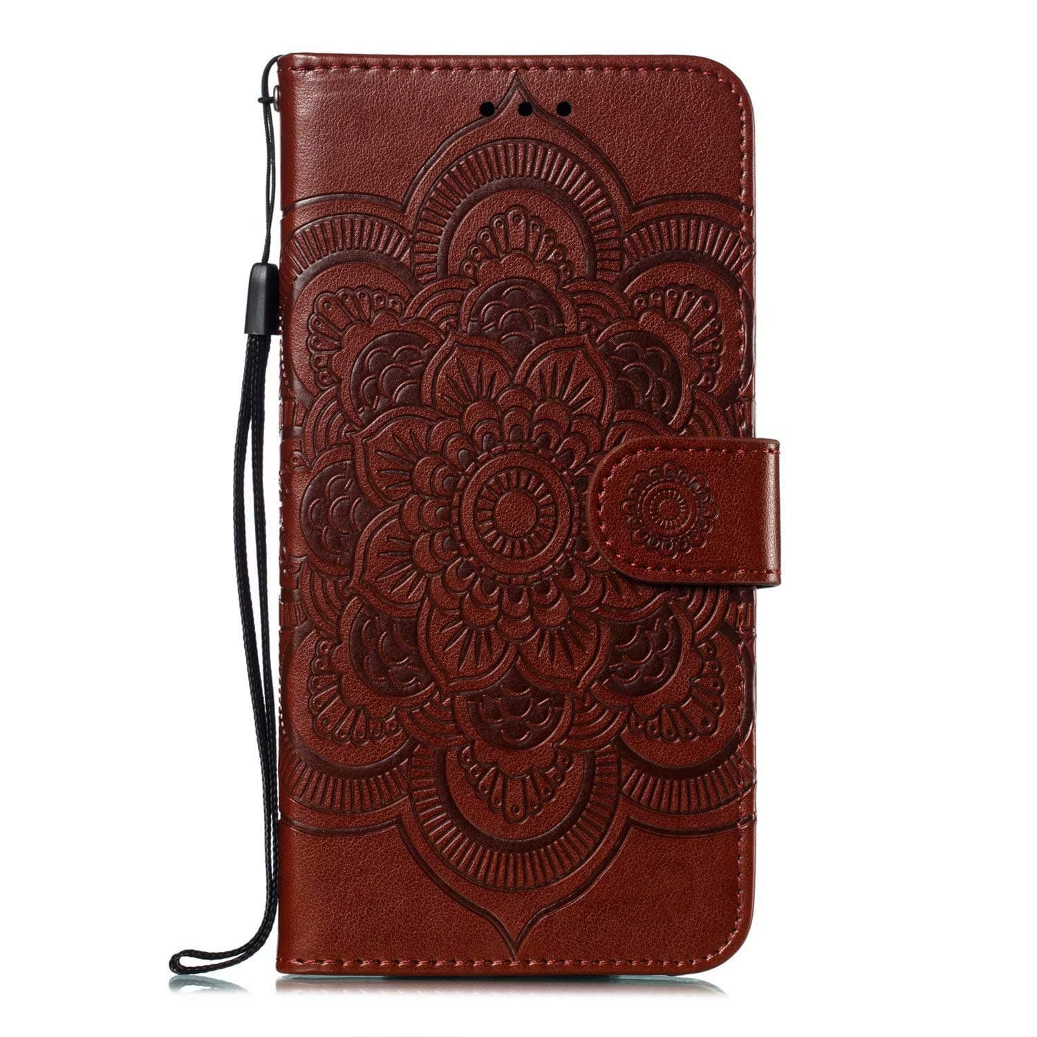 Samsung Galaxy A51 Case, Shockproof PU Leather Flip Wallet Phone Case Embossed Mandala TPU Bumper Protective Cover with Card Holders Magnetic Closure Kickstand for Samsung Galaxy A51 brown