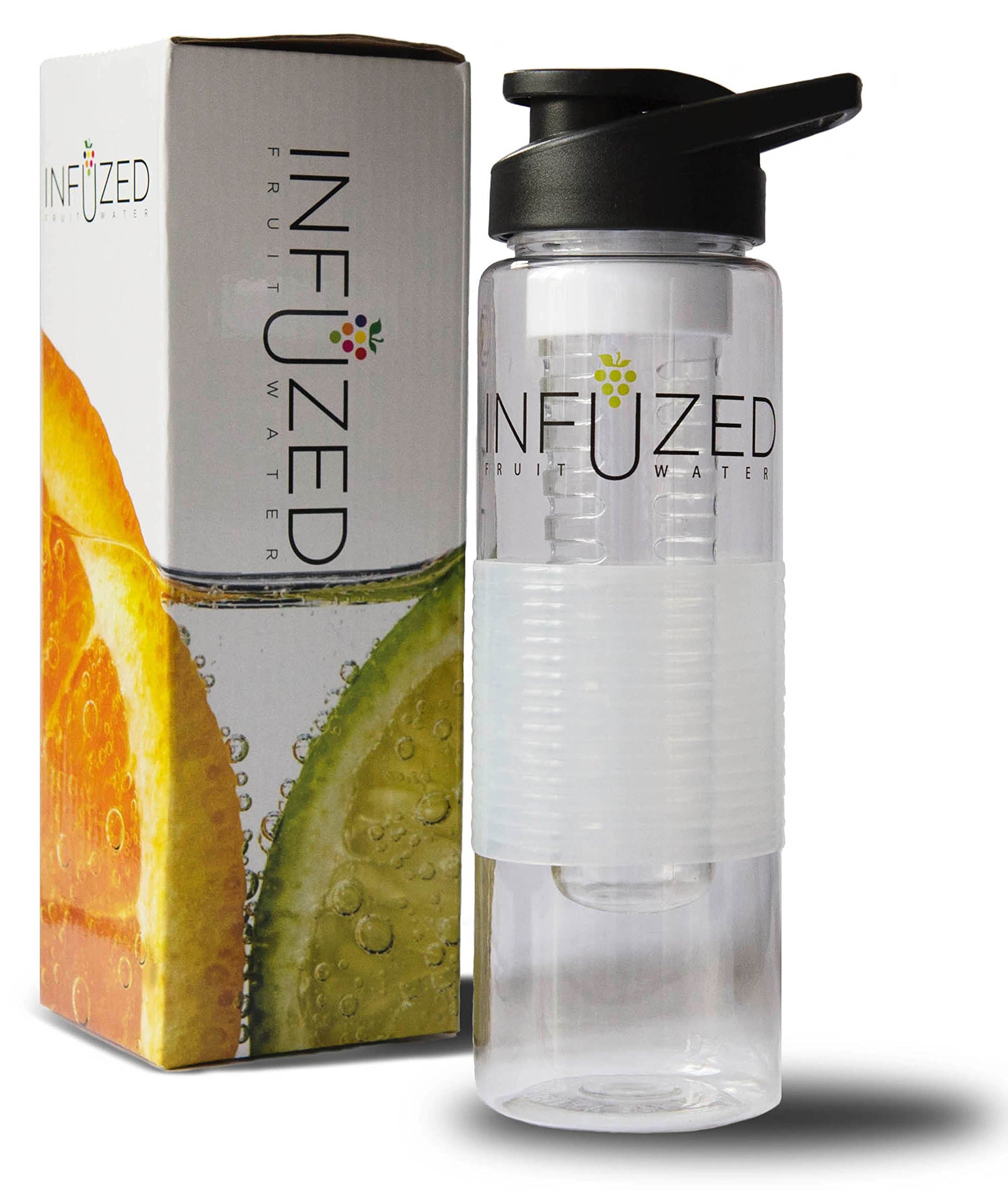 Best Water Bottle with Fruit Infuser by INFUZED, Features a Rubber Grip and Flip Top Lid, Includes Recipe E-Book