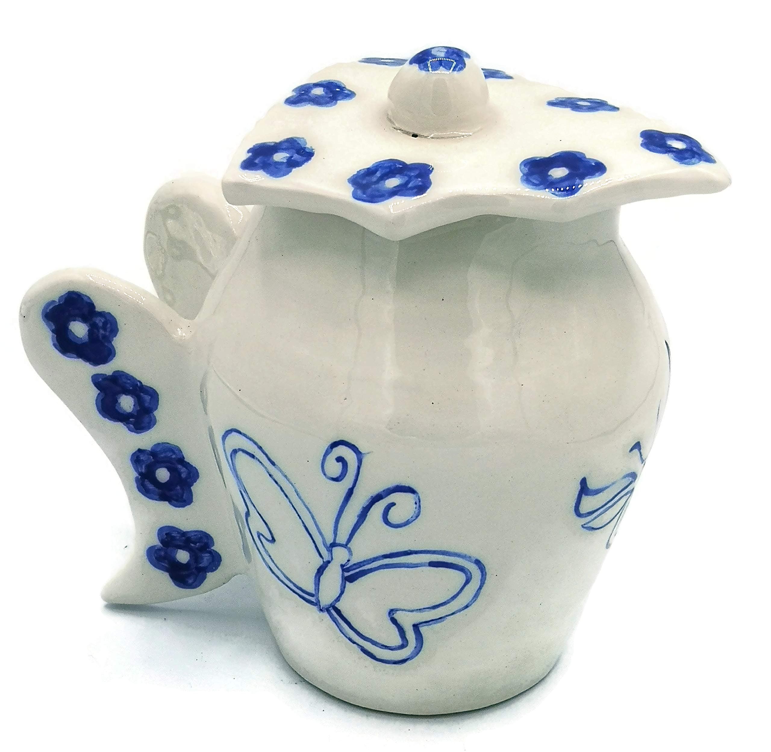 Handpainted Pitcher with Lid, Handmade Spring Home Decor for Living Room