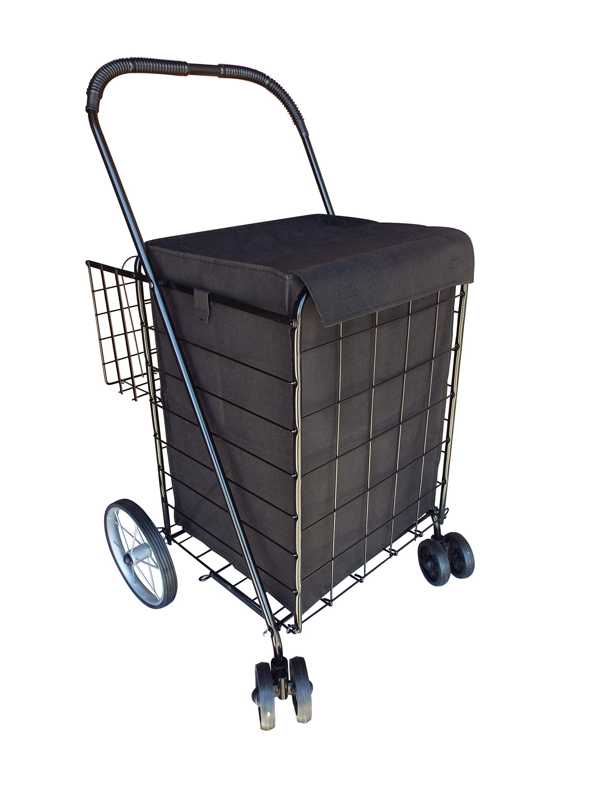 Mobility Portable Double Basket Heavy-Duty Folding Shopping Cart w/Front Snap-onSwivel Wheels. Never Make Two Grocery Trips Again! Fast Assembly! Cruise Easy at 165lbs. Liner Included!