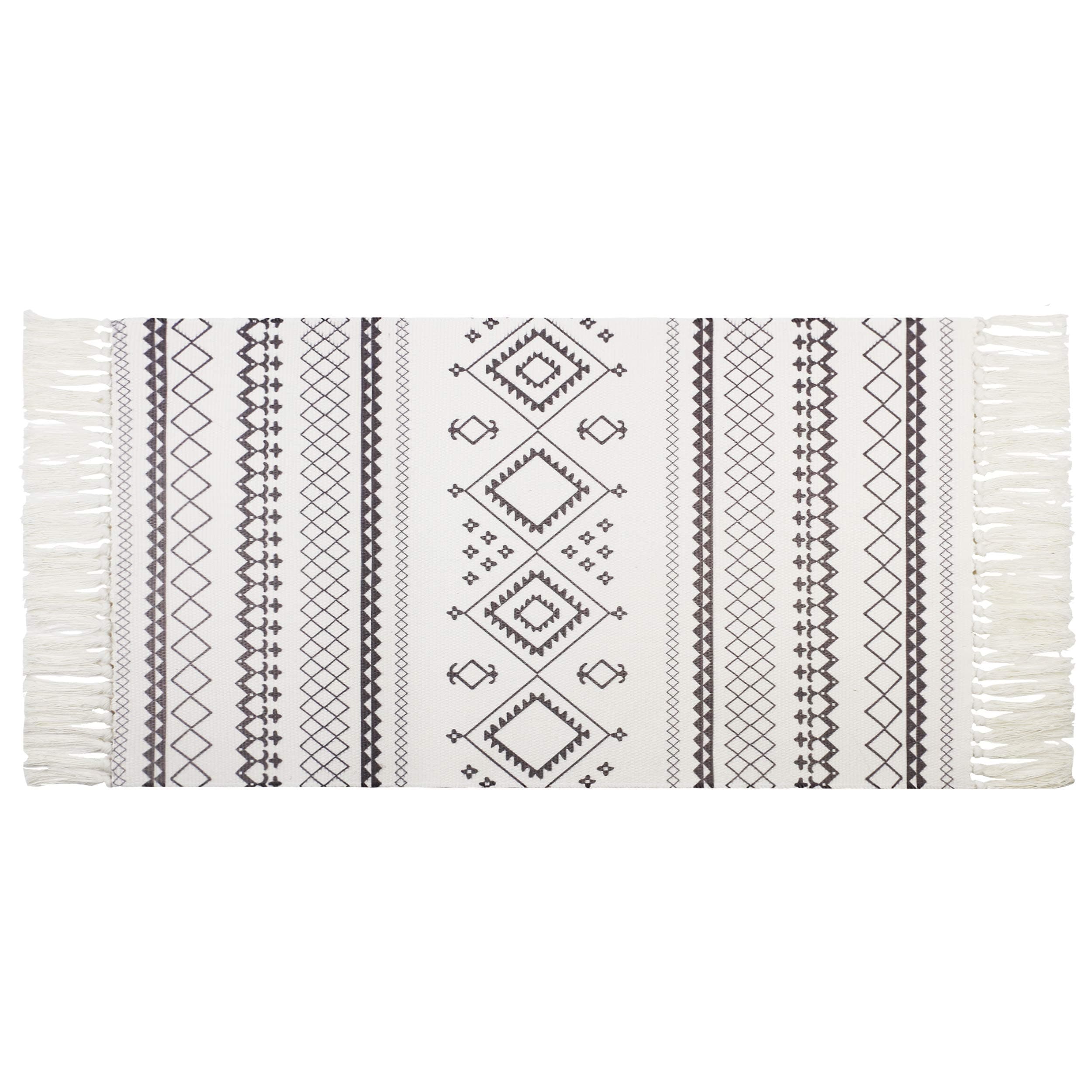 CHIBO Cotton Area Rug Runner 2’×4.3’ Hand Woven Geometric Throw Rugs with Tassel Cotton Area Rug for Living Room Kitchen Bedroom Laundry Room (2’×4.3’, Design-2)