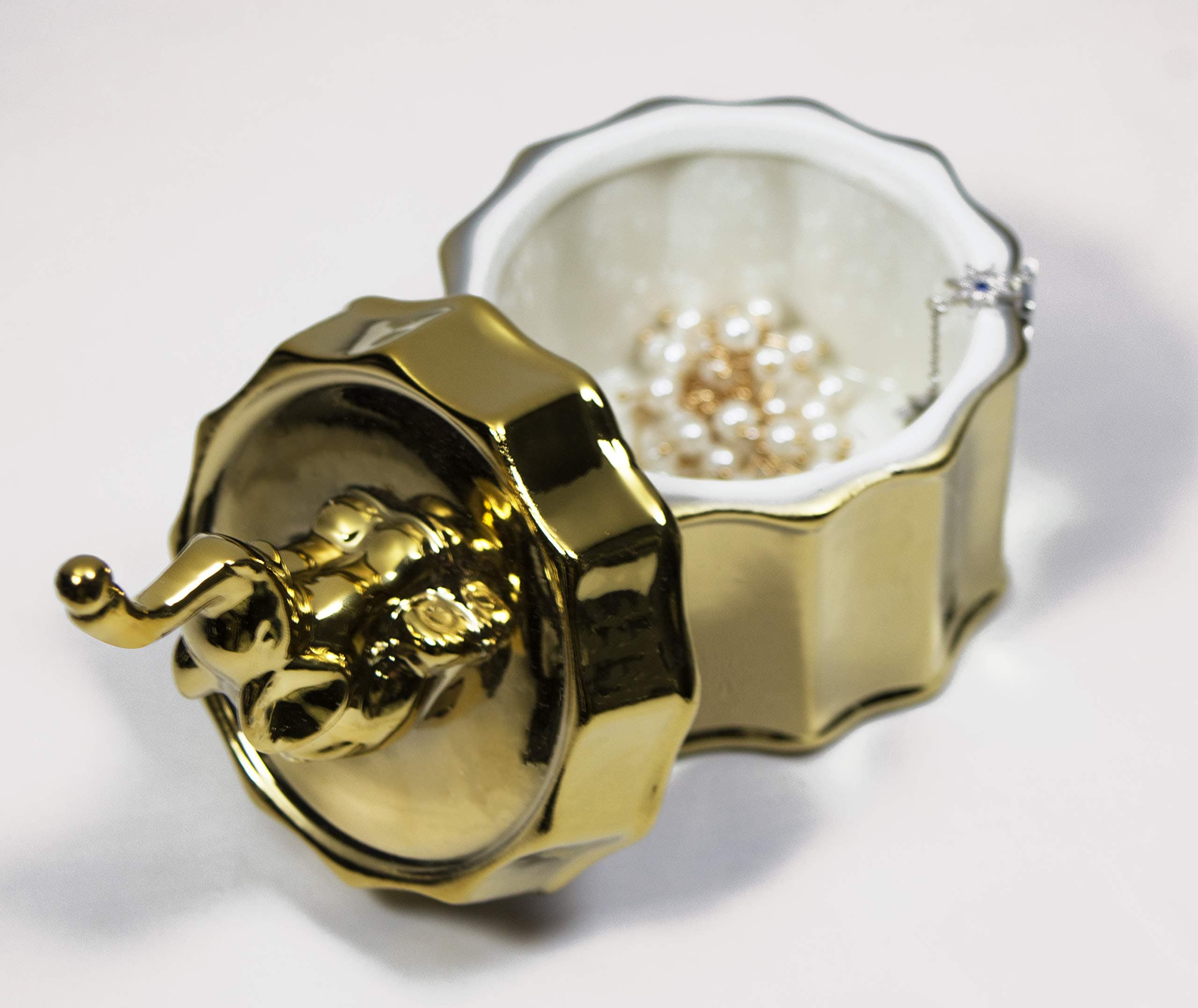 Jewelry Box, Ceramic Elephant Ring Holder Storage Organizer,Trinket Dish Ring Earrings Bracelet Tray & Display,Cute Animal Makeup Organizer Electroplating Gold Finished(Elephant)