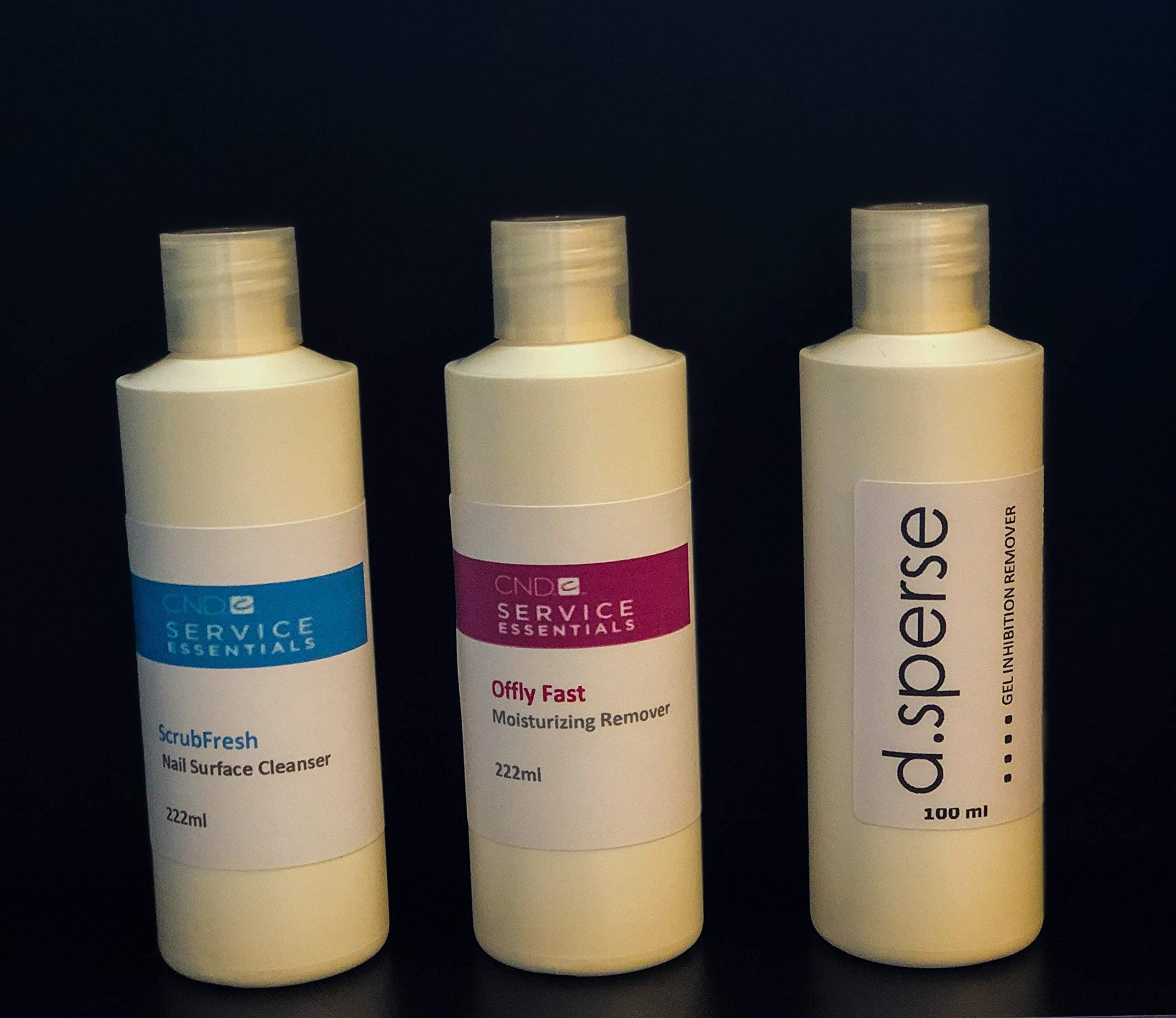 CND Offly Fast Remover, D Sperse & Scrub Fresh - Mini Essentials Shellac/Gel Nail Kit - Decanted 100ml Bottles (Posted to mainland UK only, sorry no posting to Channel Islands, Ireland, IOM, IOW, Ireland)