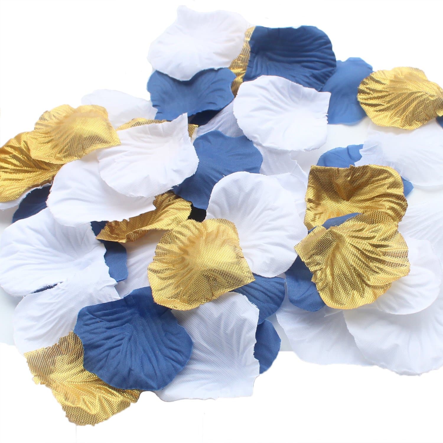 DreamadeStudio 900 Pack Mixed Royal Blue Gold White Artificial Silk Rose Petals Wedding Table Scatters Confetti Christening Boy Baby Shower Party Decoration Favour