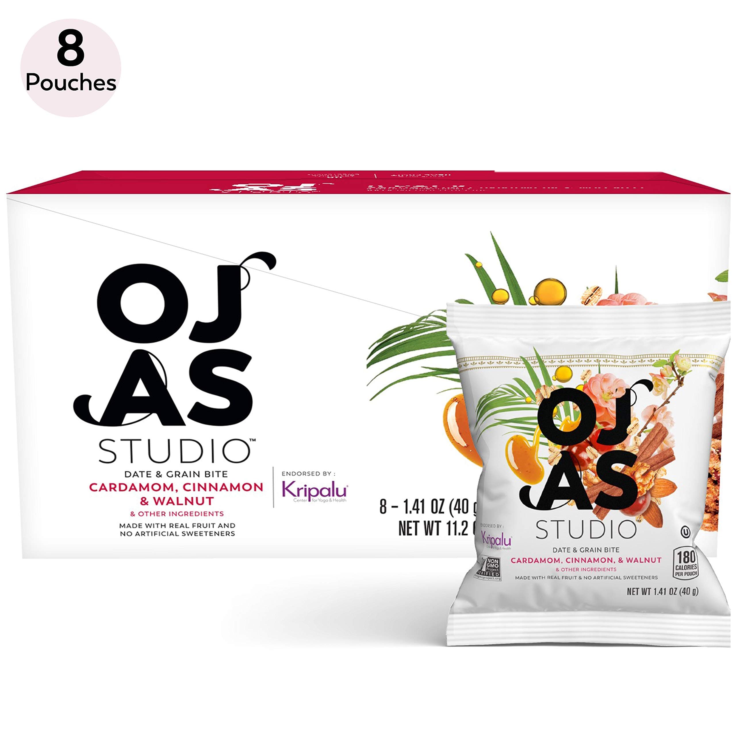 OJAS STUDIO Date & Grain Bites, Warm Cardamom, 8 Pouches, 5-7 bites per Pouch, made with organic dates & oats, no artificial sweeteners