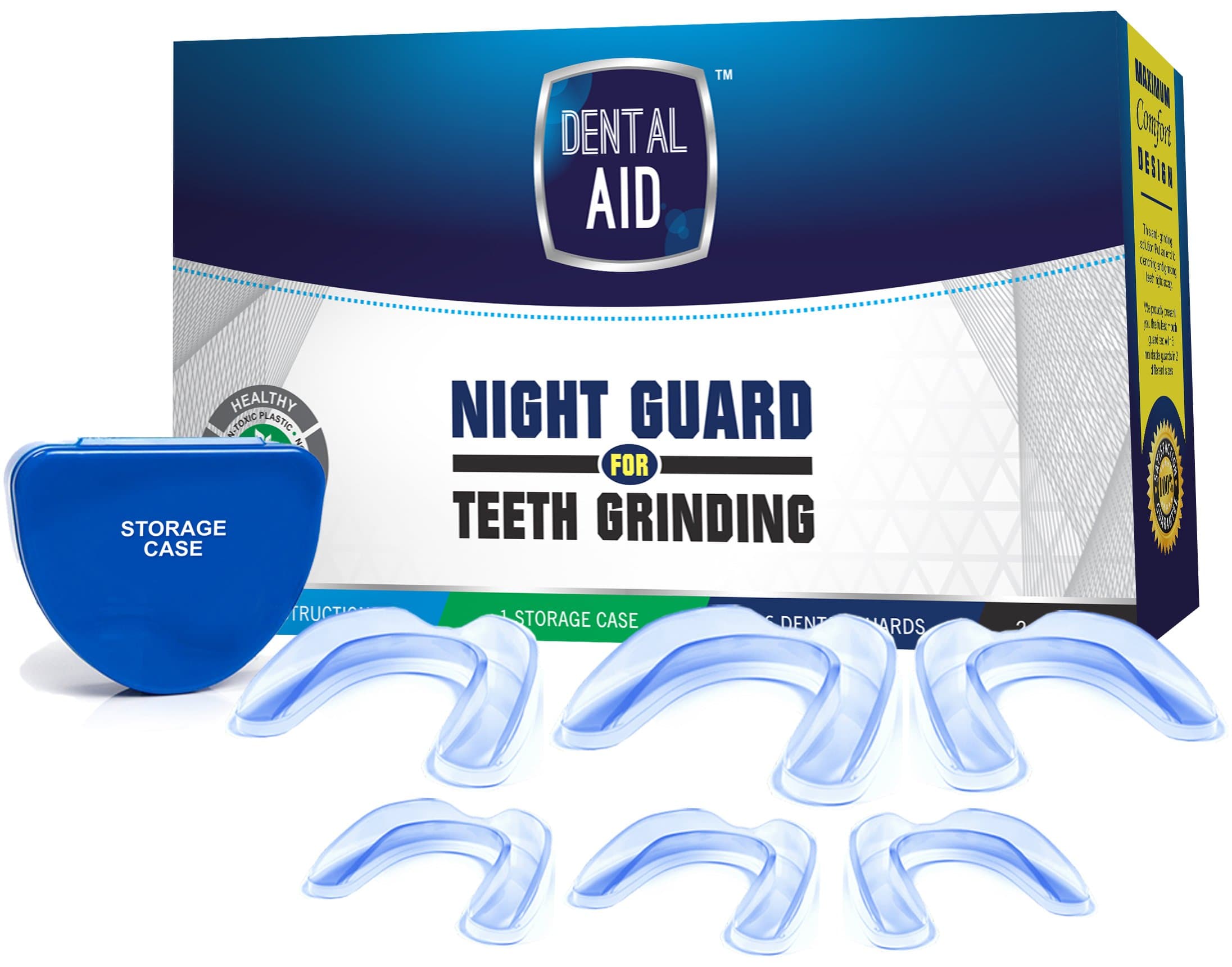 Anti Teeth Grinding Custom Moldable Dental Night Guard, Stops Bruxism,Tmj & Eliminates Teeth Clenching. Pack of 6 Guards in 2 Sizes for Custom Fit-BPA Free.