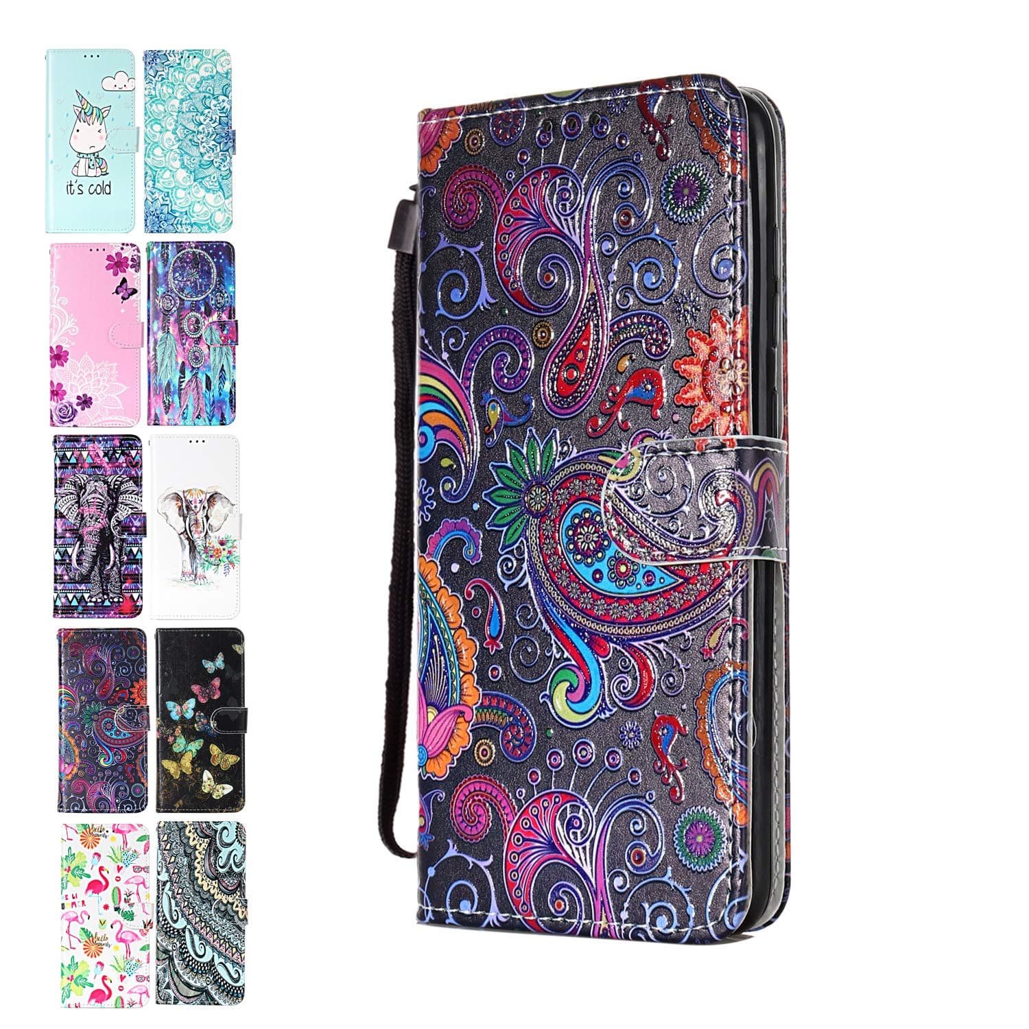 Ancase Leather Phone Case for Samsung Galaxy A5 2017 Flip Wallet Cover Colorful Lace Pattern Design with Card Slots Holder for Girls Boys