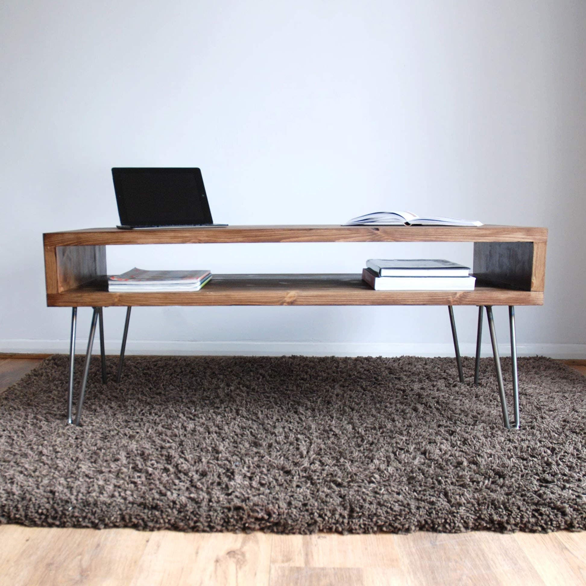 Retro Box Coffee Table with Metal Hairpin Legs - Solid Wood, Rustic