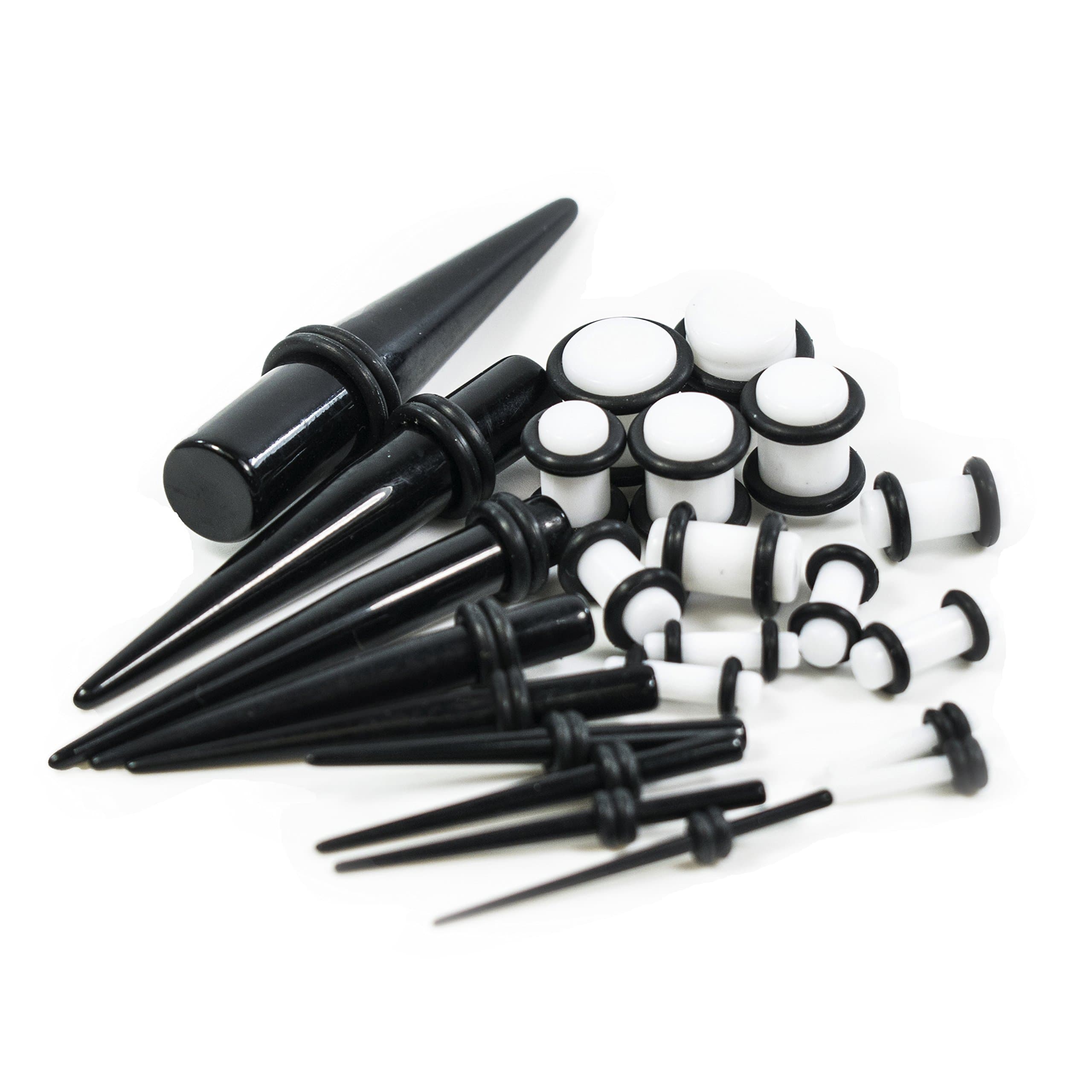 TRIXES Ear Stretcher Kit x 28 in Black and White - Including Tapers and Plugs