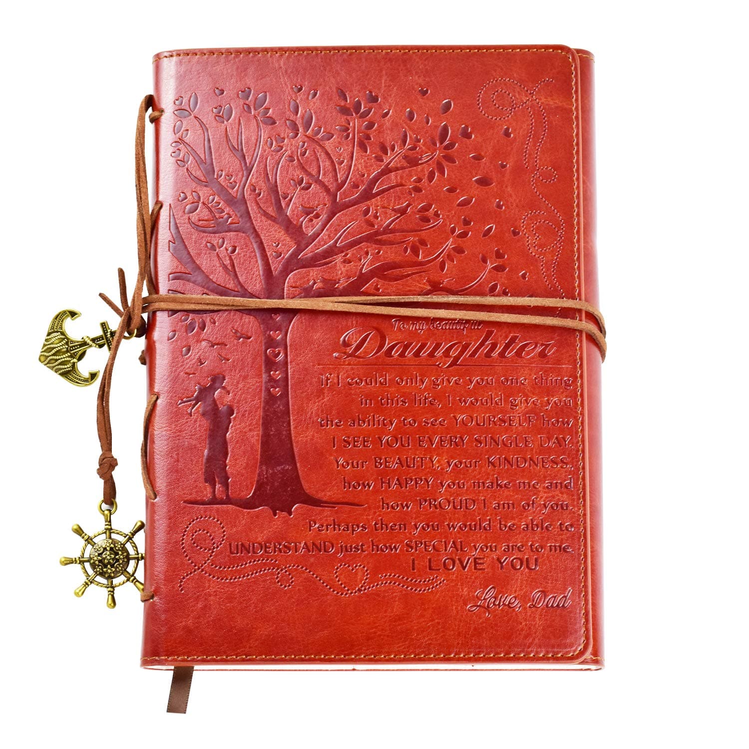 Dad To Daughter Gifts - Writing Journal, Personal Diary, Lined Journal, Travel, 6x8.5 Notebook, Writers Notebook, Faux Leather, Refillable for Teen Girls Women- Best Anniversary Birthday Gift