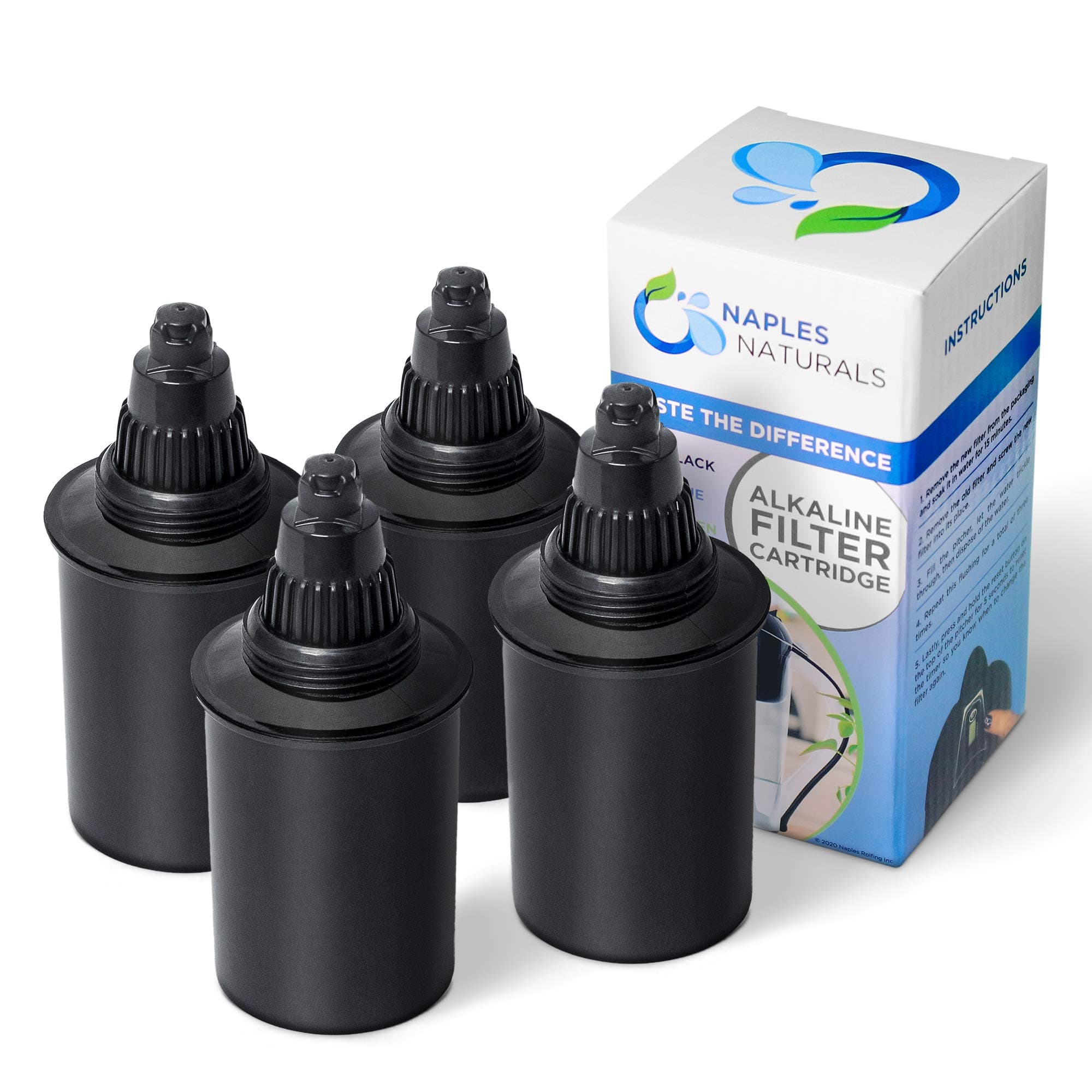 Naples Naturals 4-Pack 1089F Alkaline Water Pitcher Filter Replacement Cartridge, Black