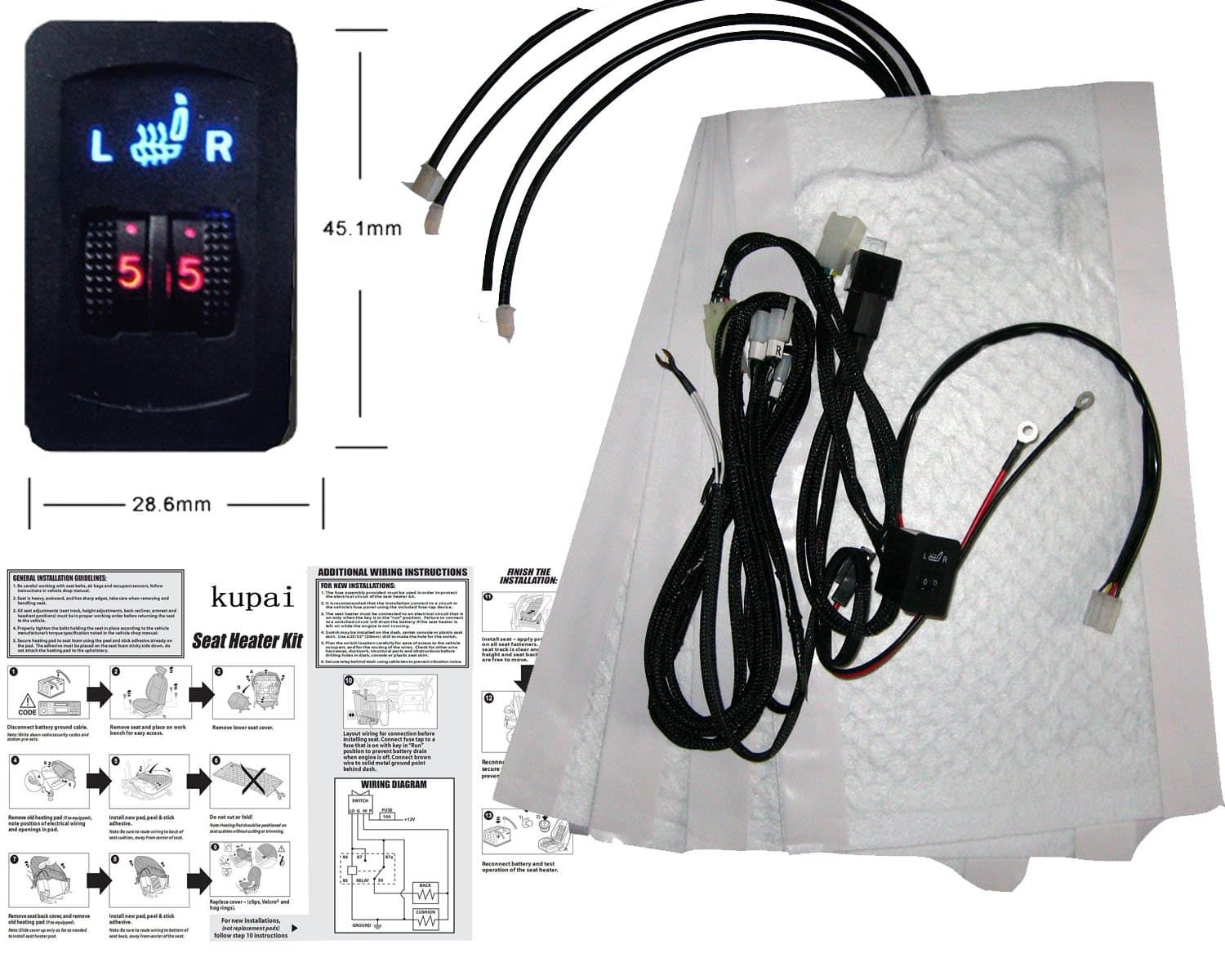 WATERCARBON 2 Seat 12v 5 Dial Switch Car Cushion Heating Pad Electric Heating in Winter Car Heating Cushion Seat Heating Carbon Fiber Multifunction Electric Heated Seats Built-modified