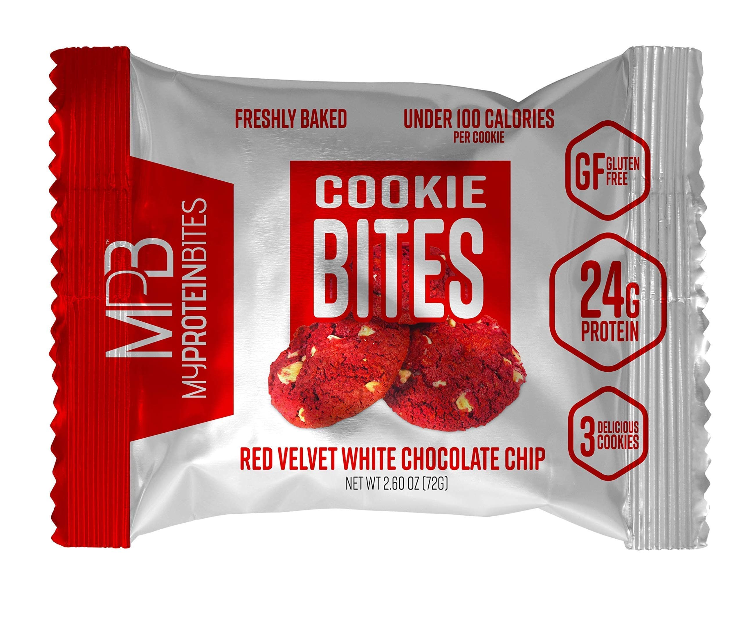 My Protein Bites | Protein Cookies | Protein, Low Carbs & Low Sugar | Gluten Free | (8 Packs of 3 Cookies (24 Cookies), Red Velvet)