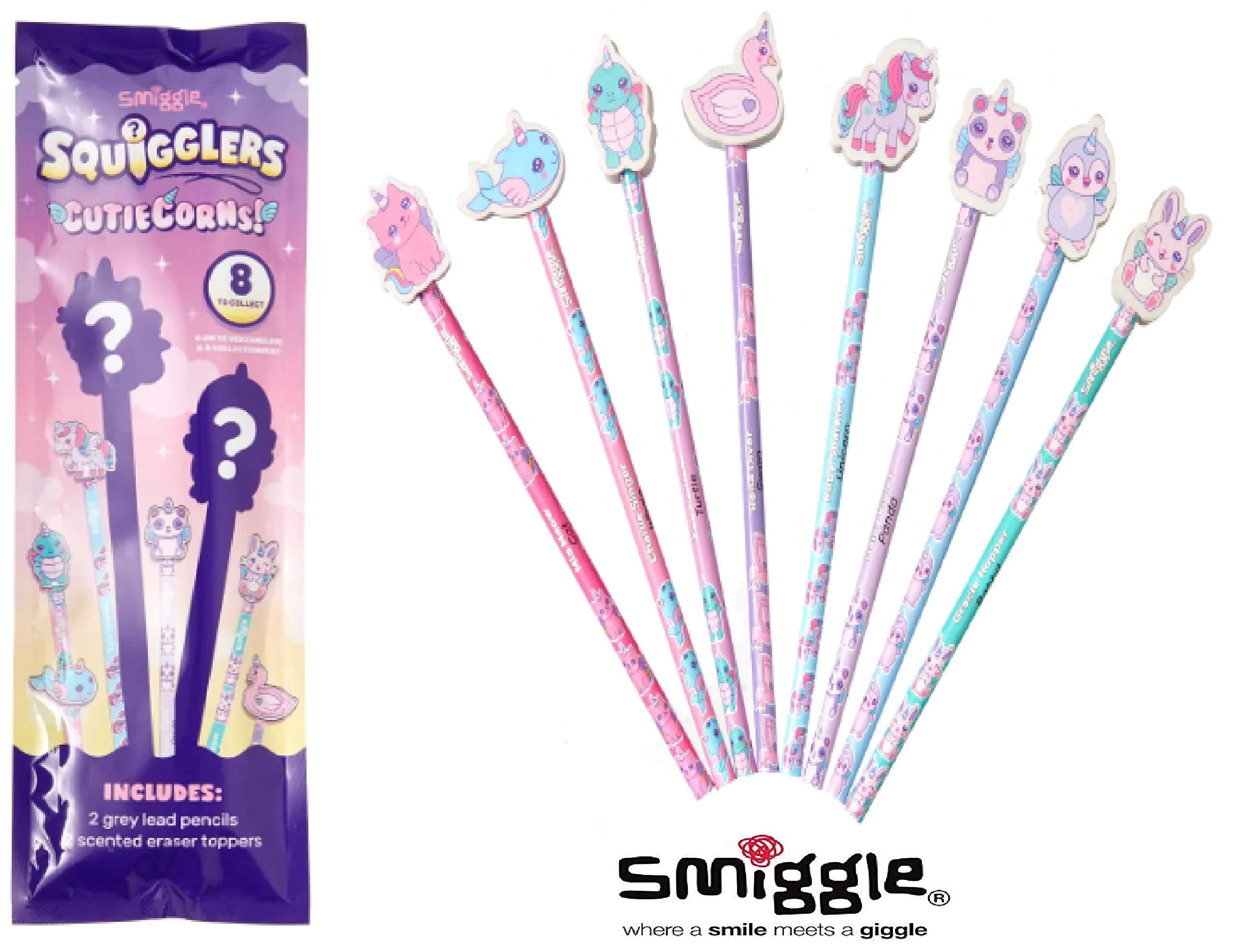 Smiggle Squigglers Eraser Pencils surprised pack (Pink)