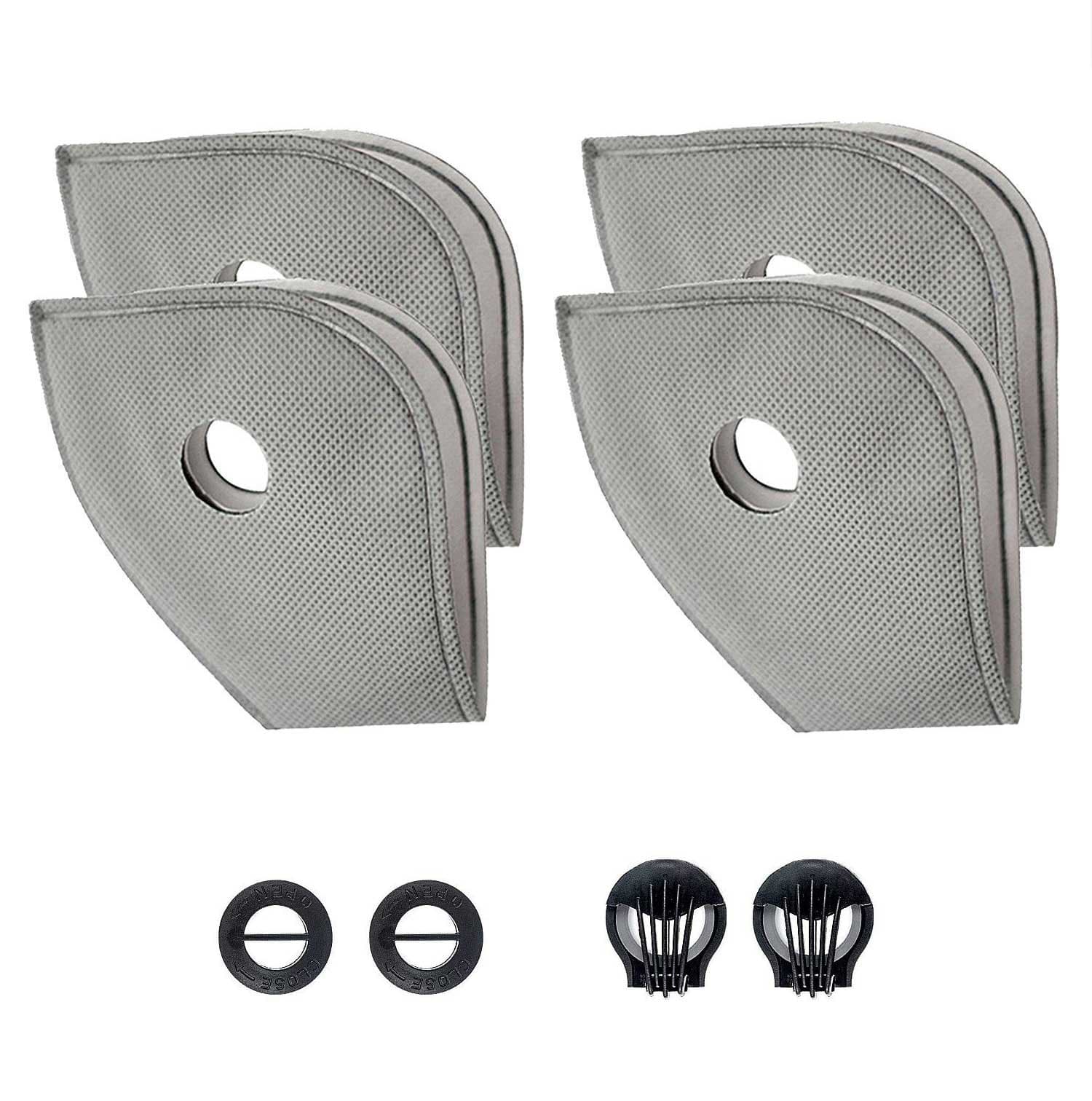 Ewolee Dust Mask Replacement Filter, 4 Pcs Active Carbon N99 Filters with 4 Valve for Mesh or Neoprene Mask, Bike Mask Filter for Dust Fumes Pollen Allergy PM 2.5 and Running Jogging Cycling