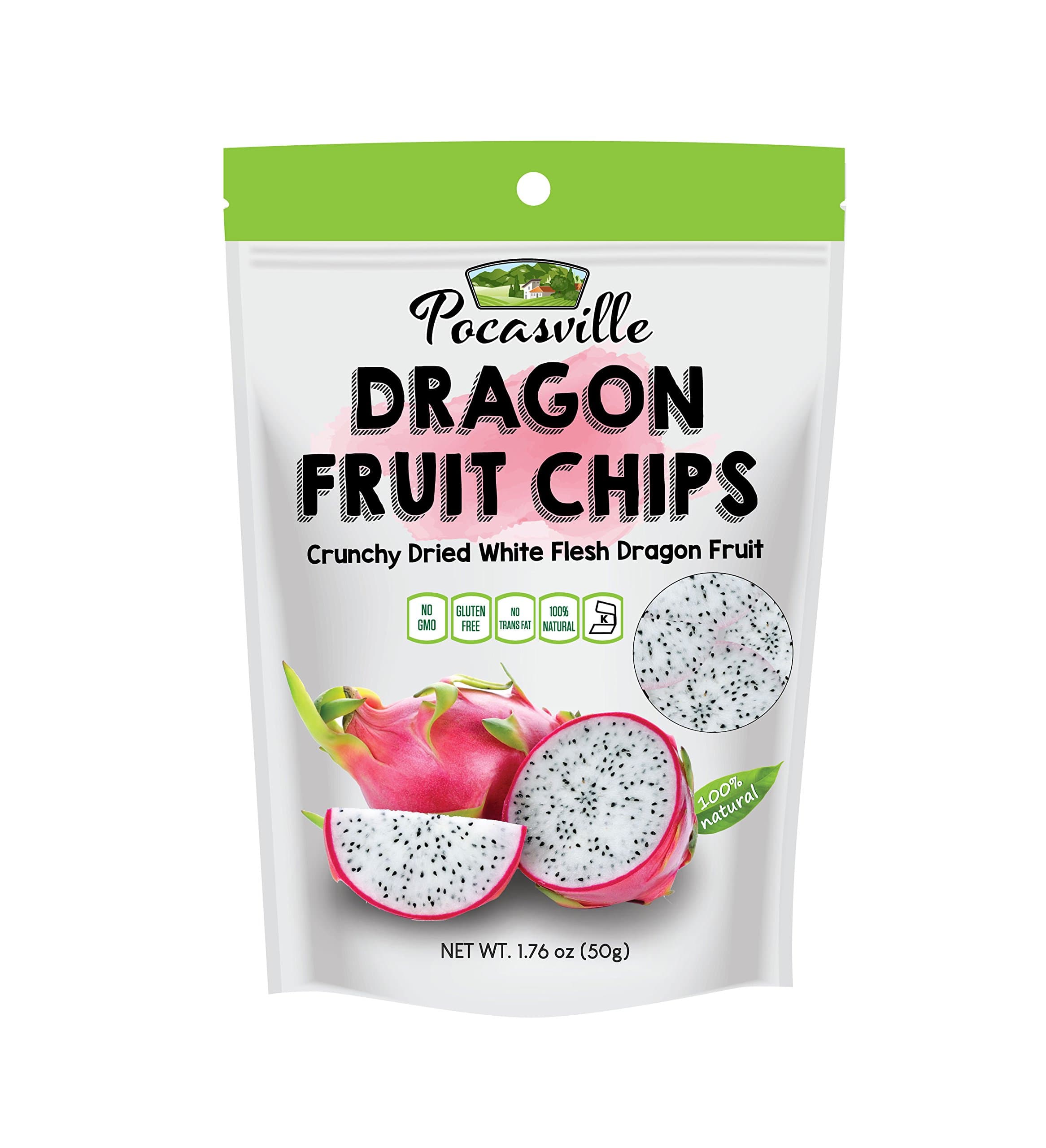 Pocas Premium Dragon Fruit Chips, White Dragon Fruit, 1.76 Ounce (Pack of 6)