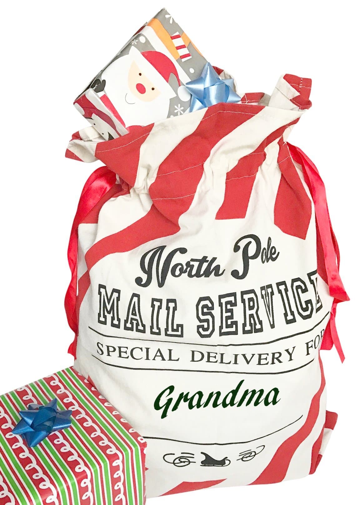 Tree Buddees North Pole Mail Personalizable Christmas Gift Bag (Red Stripes)