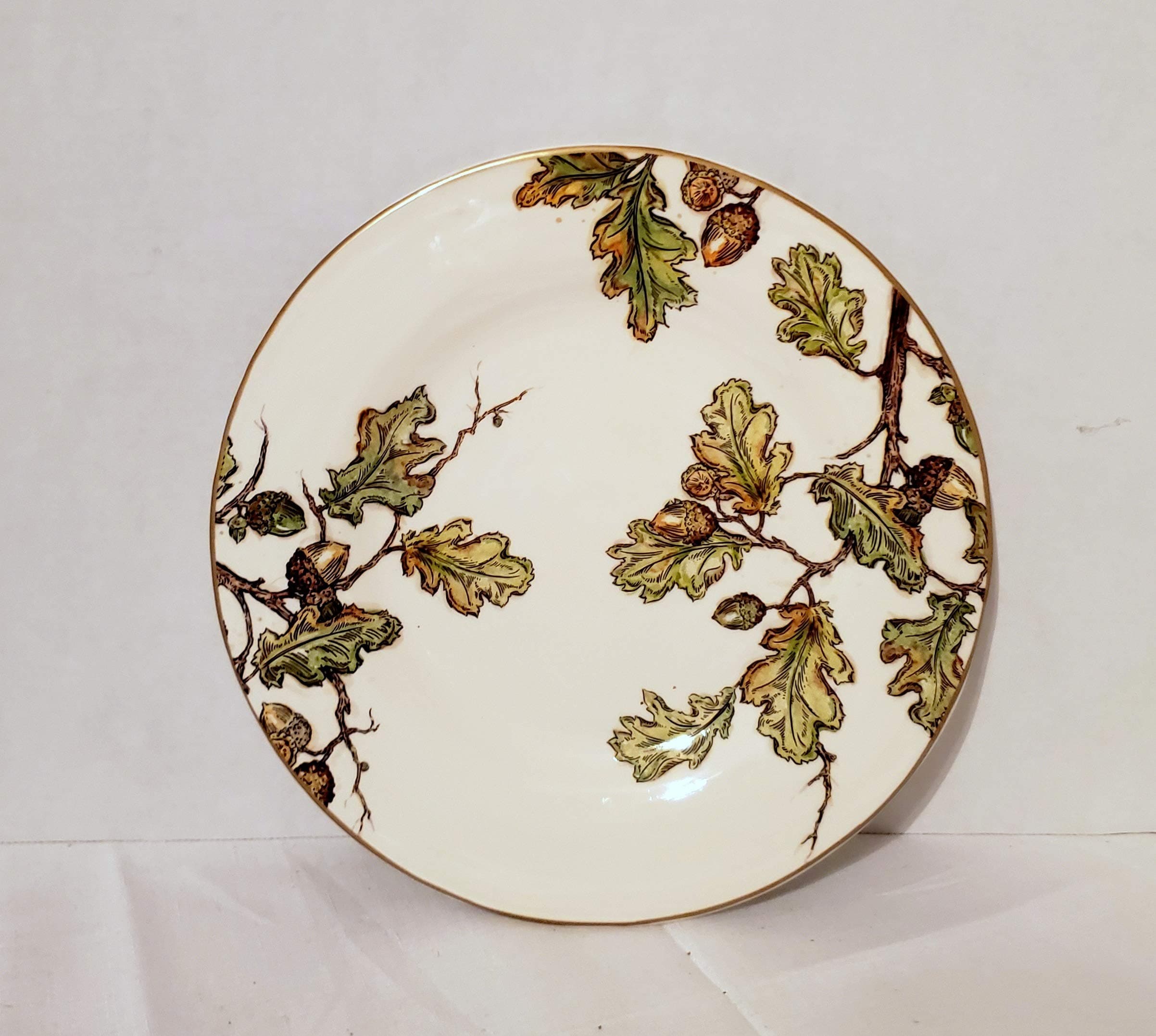 New Pier 1 Autumn Oak Fall Leaves Acorns Decorative Dinner Plate 11" Thanksgiving