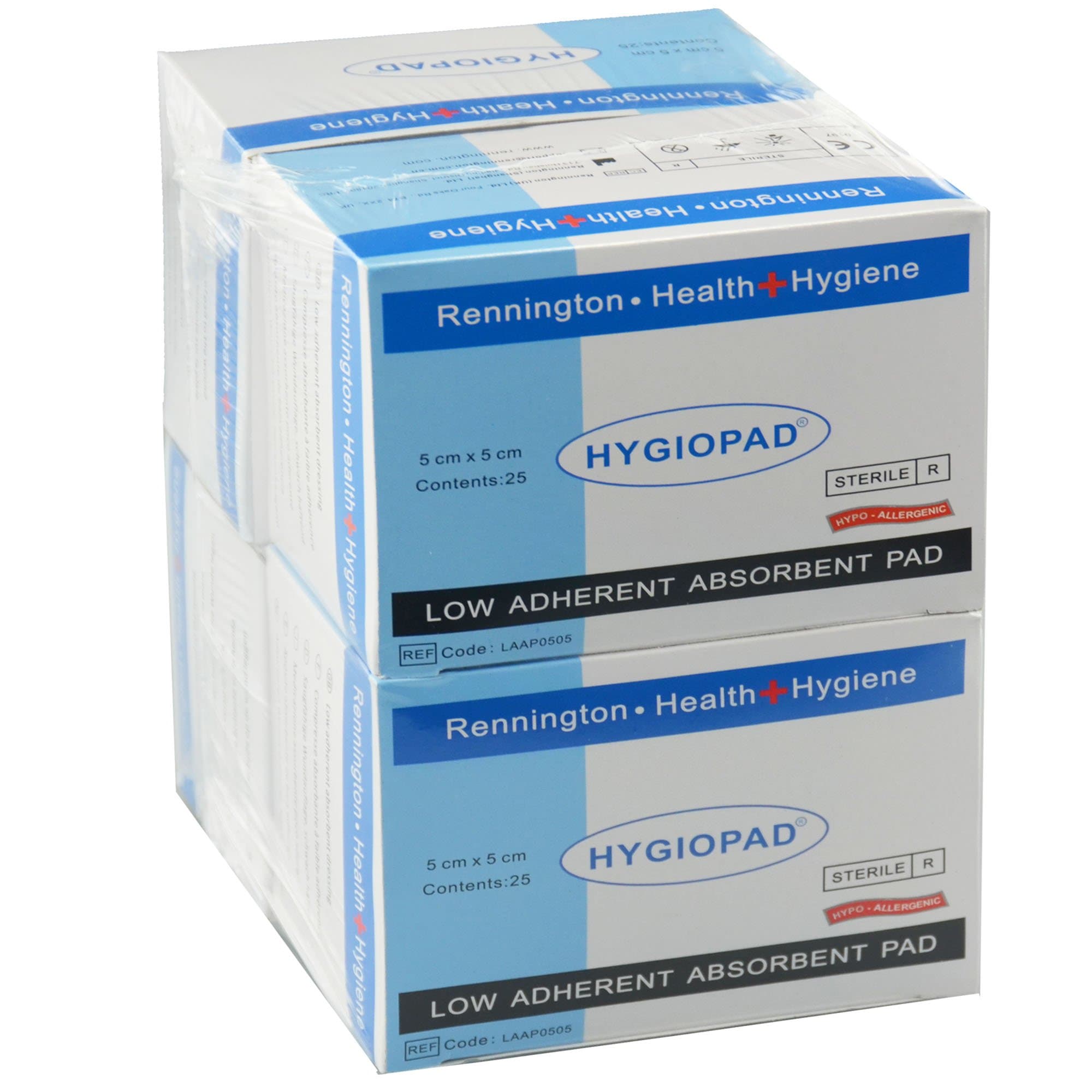 Pack of 100 Low Adherent Sterile Absorbent Wound Dressing Pads (5cm x 5cm)