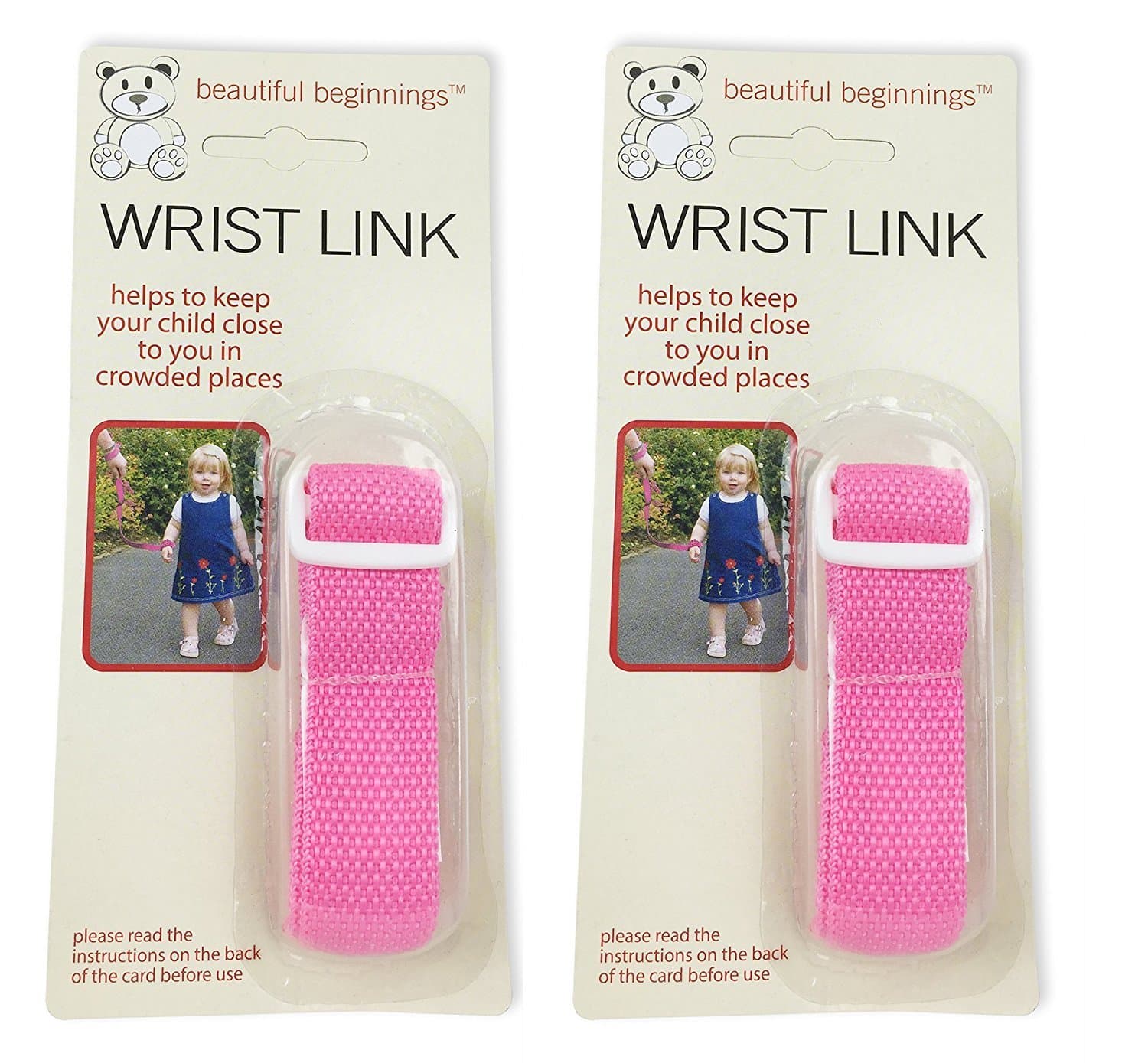 A set of 2 Beautiful Beginnings Adjustable Child Wrist Link,Child Restrain and Safety Pink