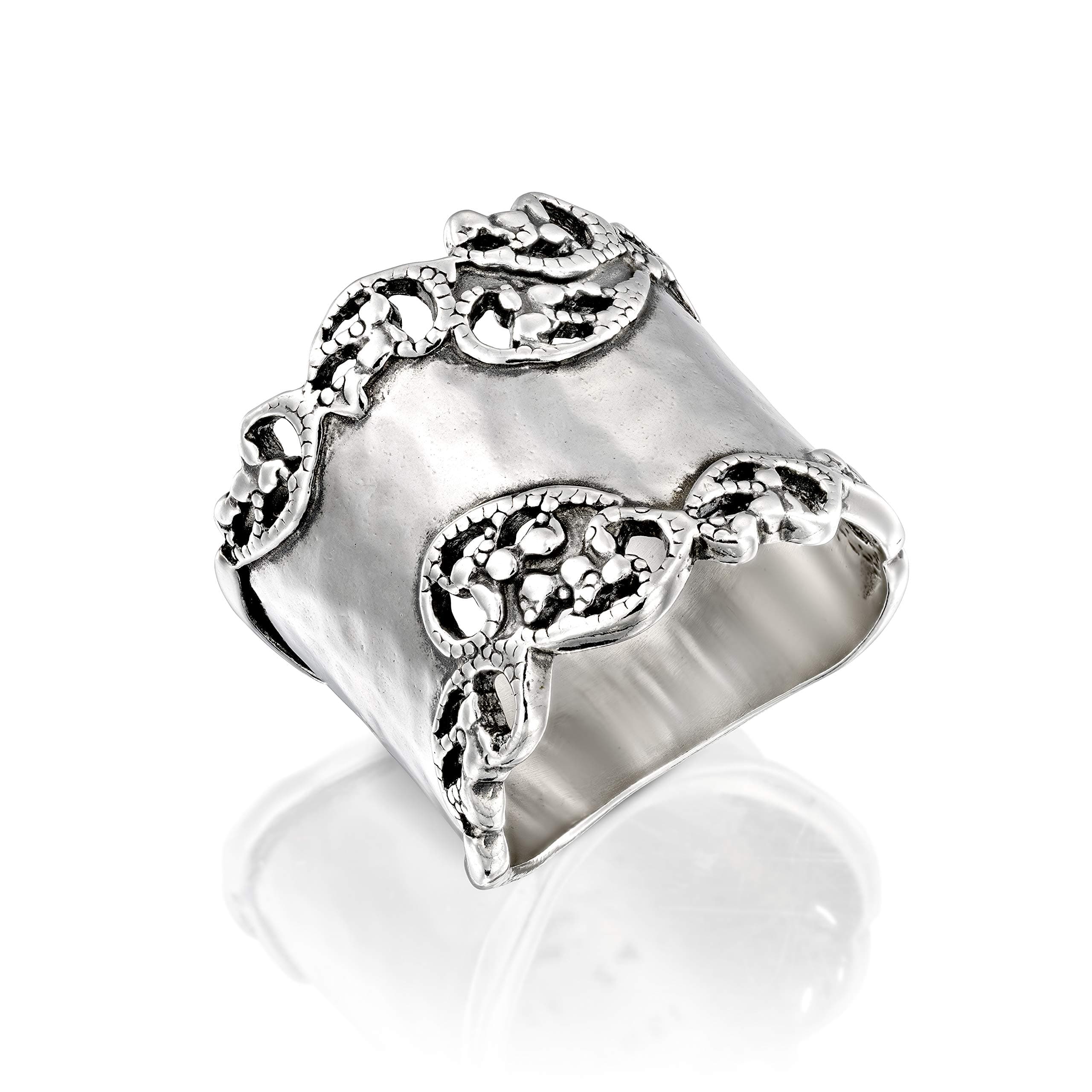 Paz Creations 925 Sterling Silver Hammered Filigree Ring