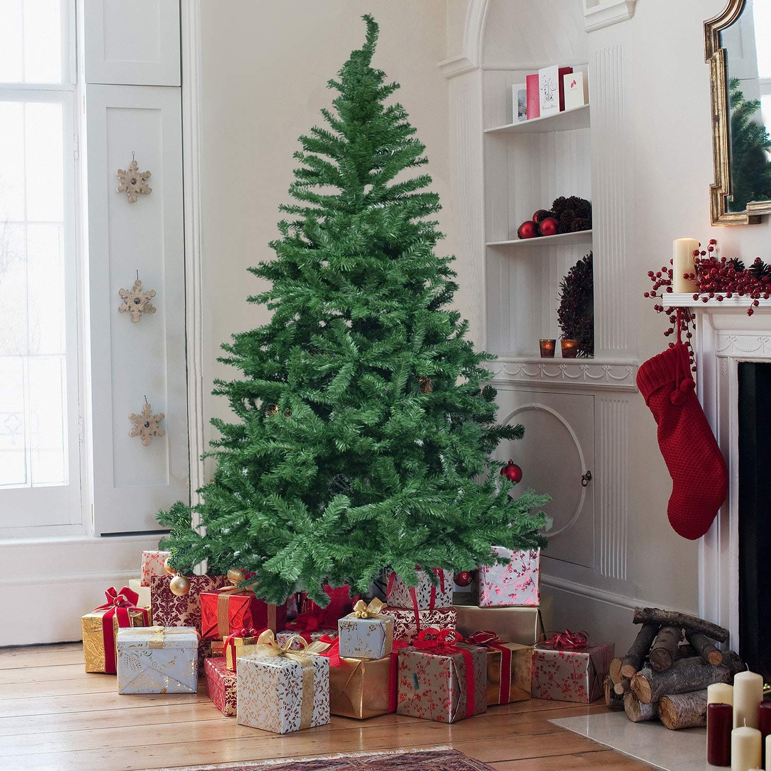 Herron Christmas 7.5' Artificial Premium Spruce Hinged Xmas Tree Metal Stand Indoors&Outdoors, 7.5ft, Indoors