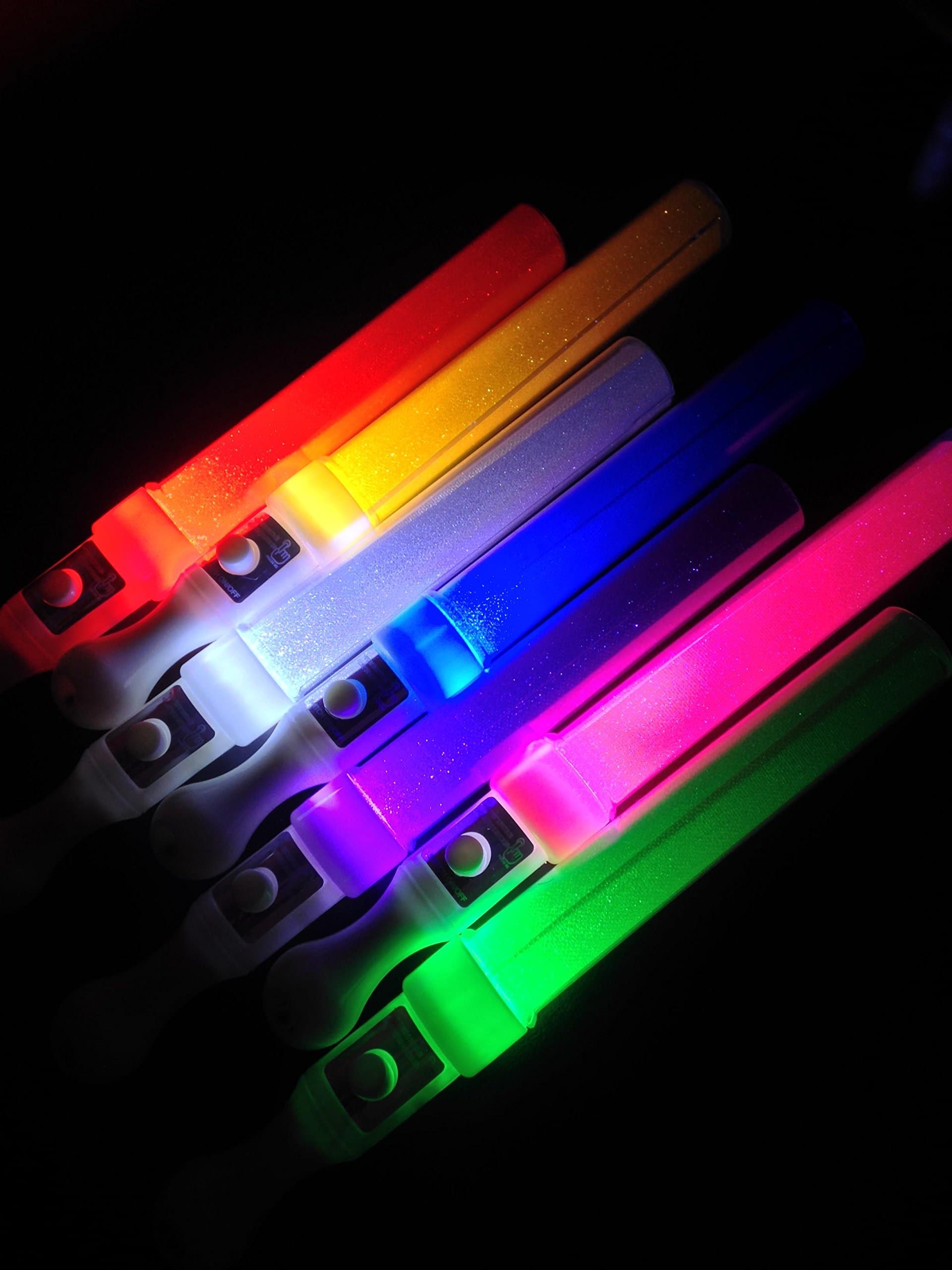 (2 Pack) Neon Flashing LED Glow sticks/Wand for Parties & Festivals, Celebrations and other events - 3 Light Modes - Funny Amazing and Cool Flashing Sticks - [Multicolour Mixed Pack - 26cm]
