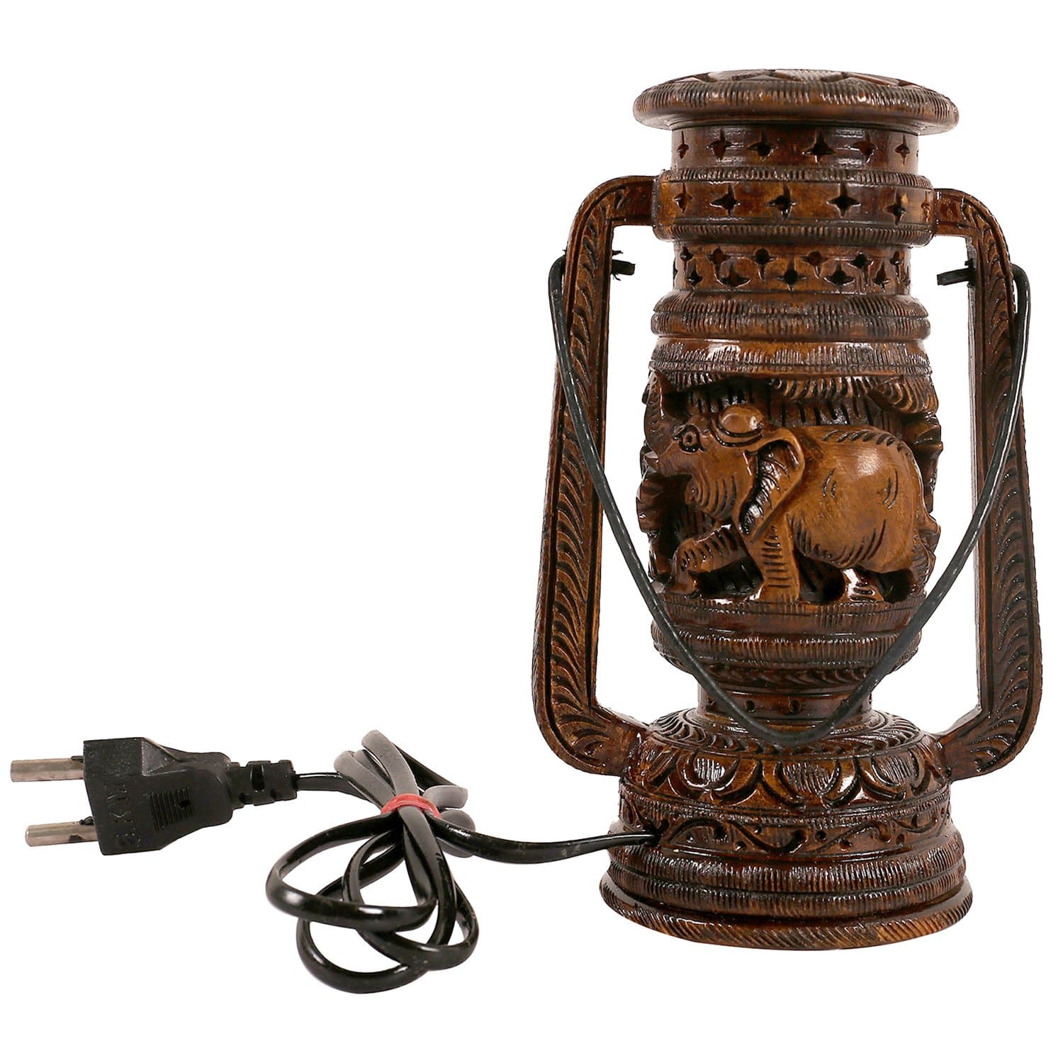 Craft Trade Handicraft Solid Wood Decorative Electric Lantern for Home Chocolate Brown