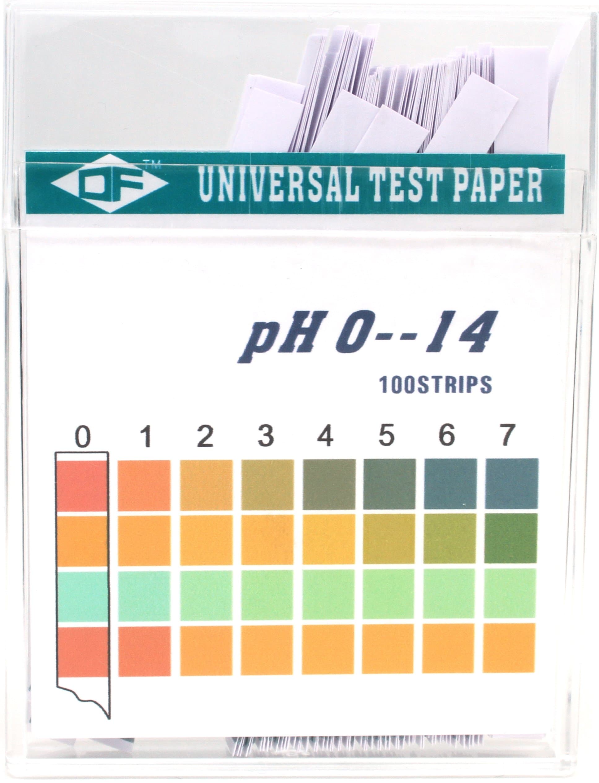 Plastic pH Test Strips, Universal Application (pH 0-14), 100 strips