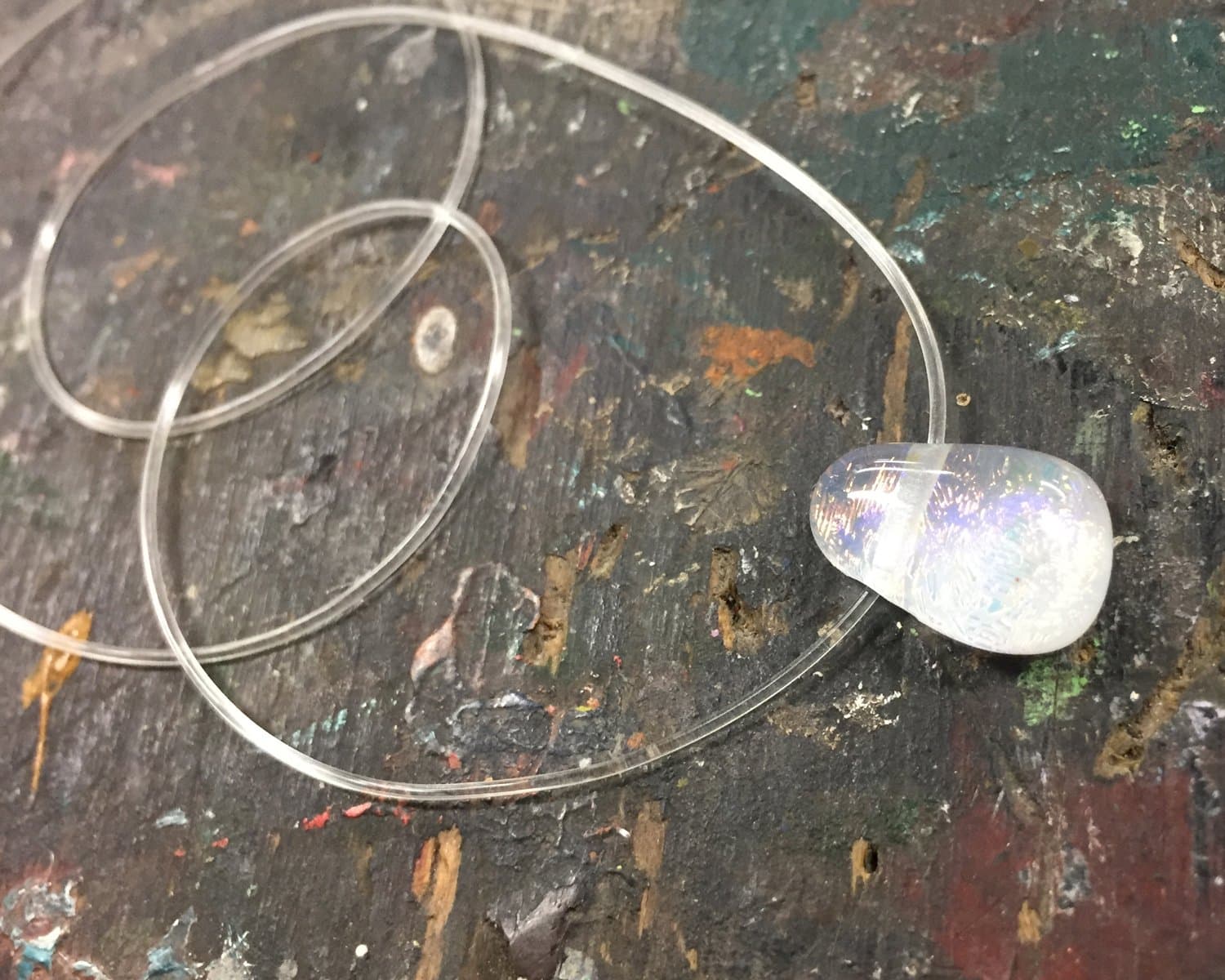 Moon-glow, glass opal drop necklace