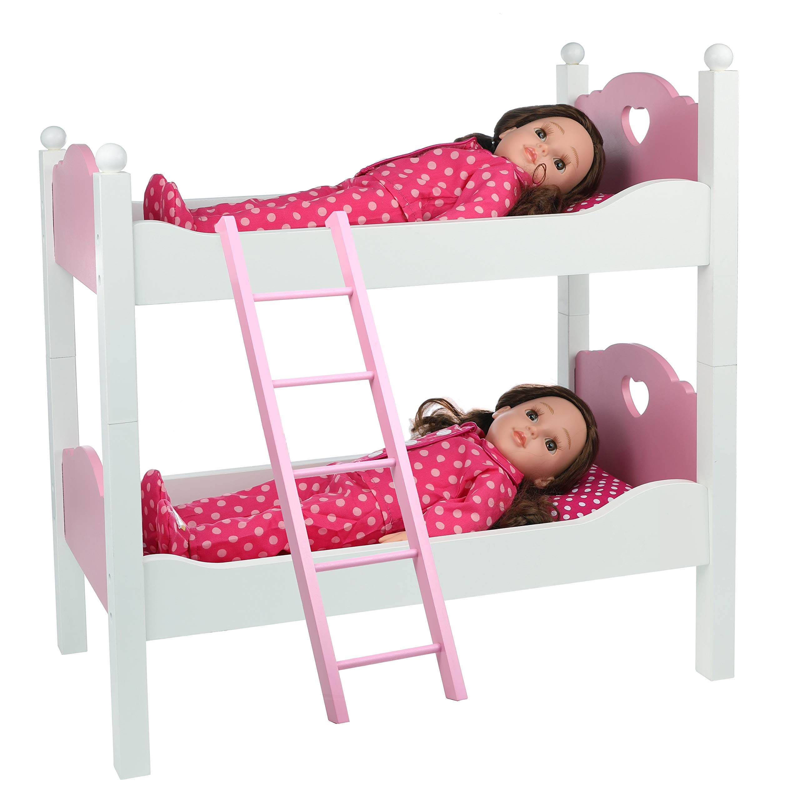 Beverly Hills Doll Bunk Bed with Bedding, 2 in 1 Wooden Furniture Two Single Beds or Bunk Bed Fits 18 Inch American Girl Doll