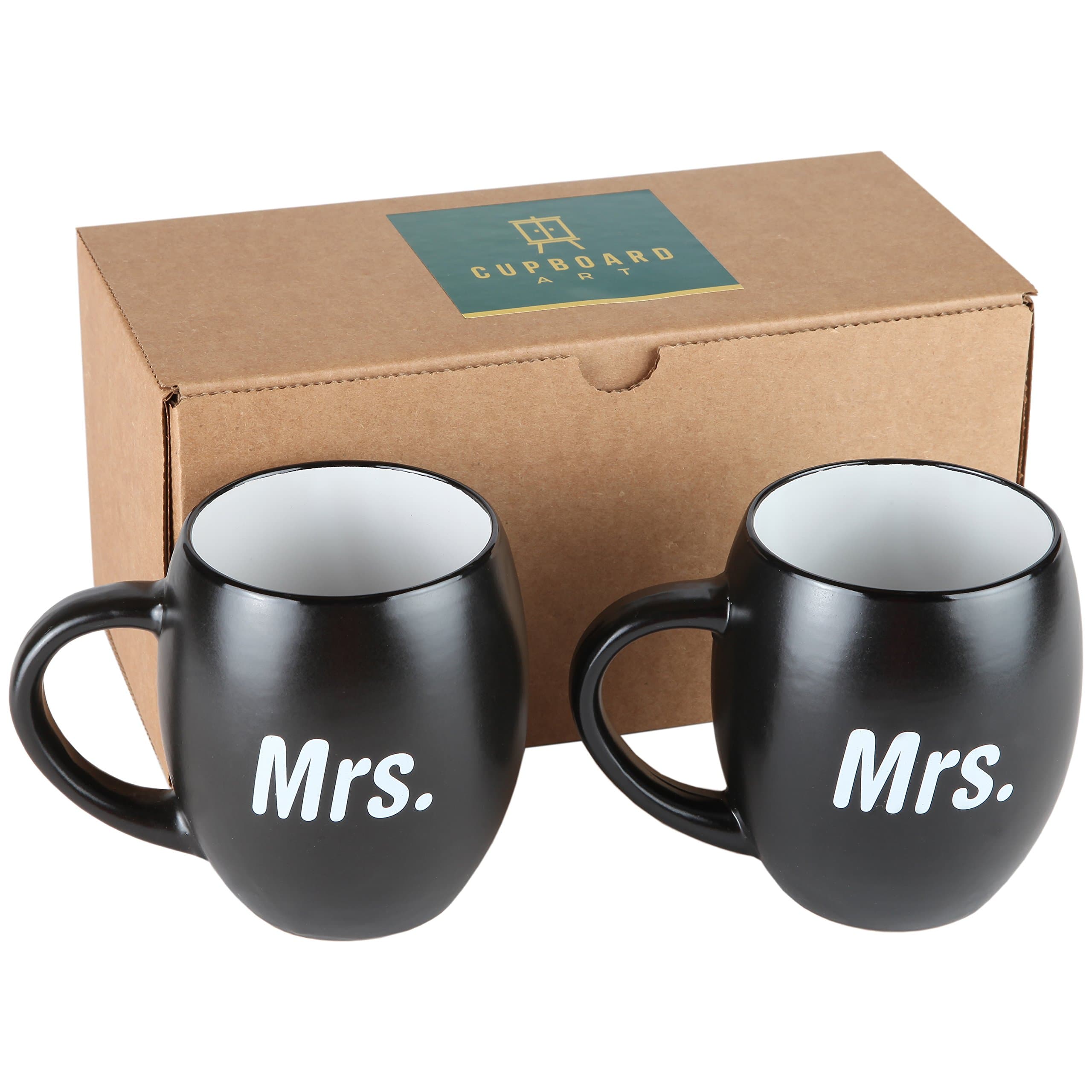 Mrs. and Mrs: Set of 2 Large 16 oz Matching Coffee Mugs with Box