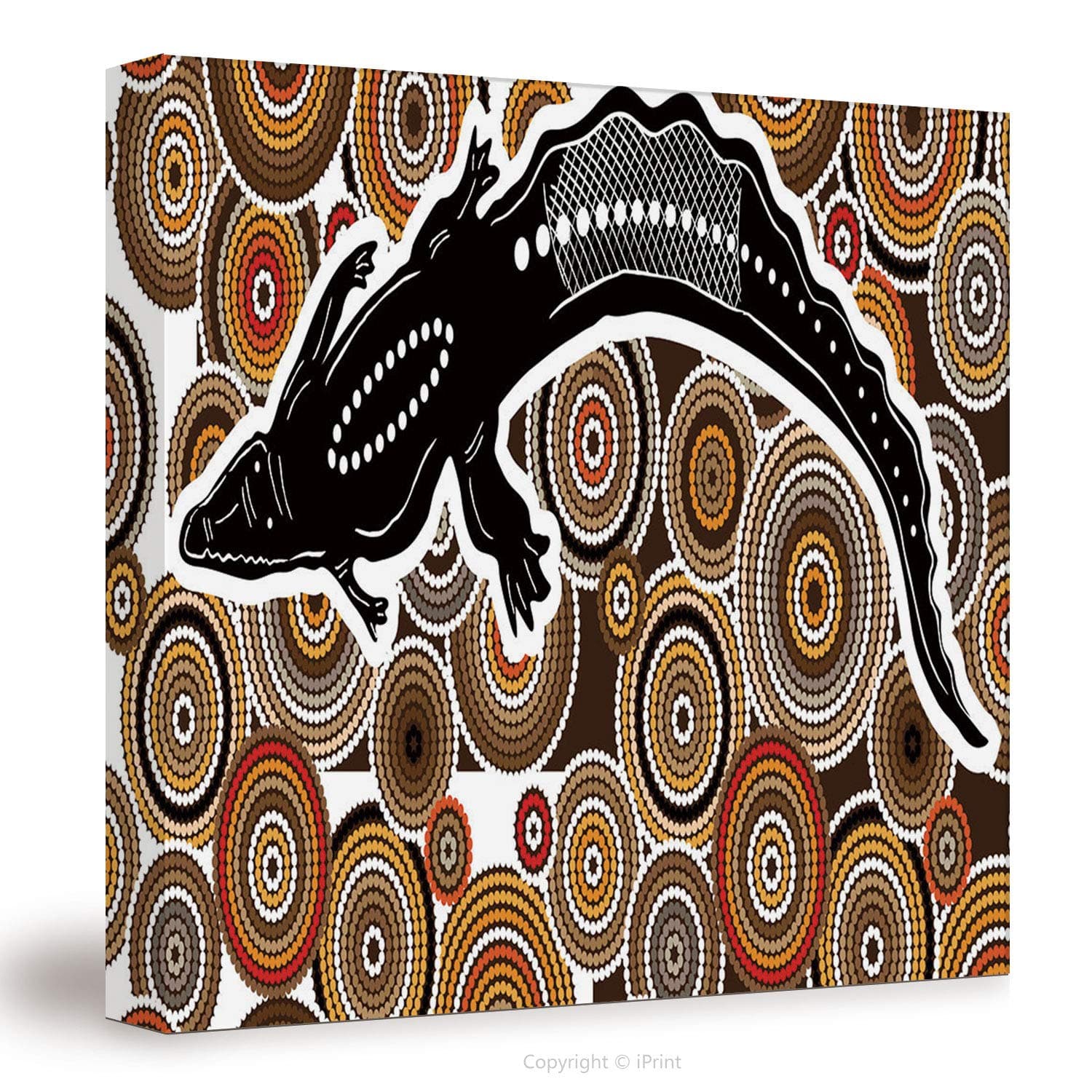 KissCase №00890 Canvas Art Wall Decor/Aboriginal Dots Art Vector Background with Crocodile/Wall Art Paintings On Canvas Stretched and Framed Ready to Hang for Home Decor