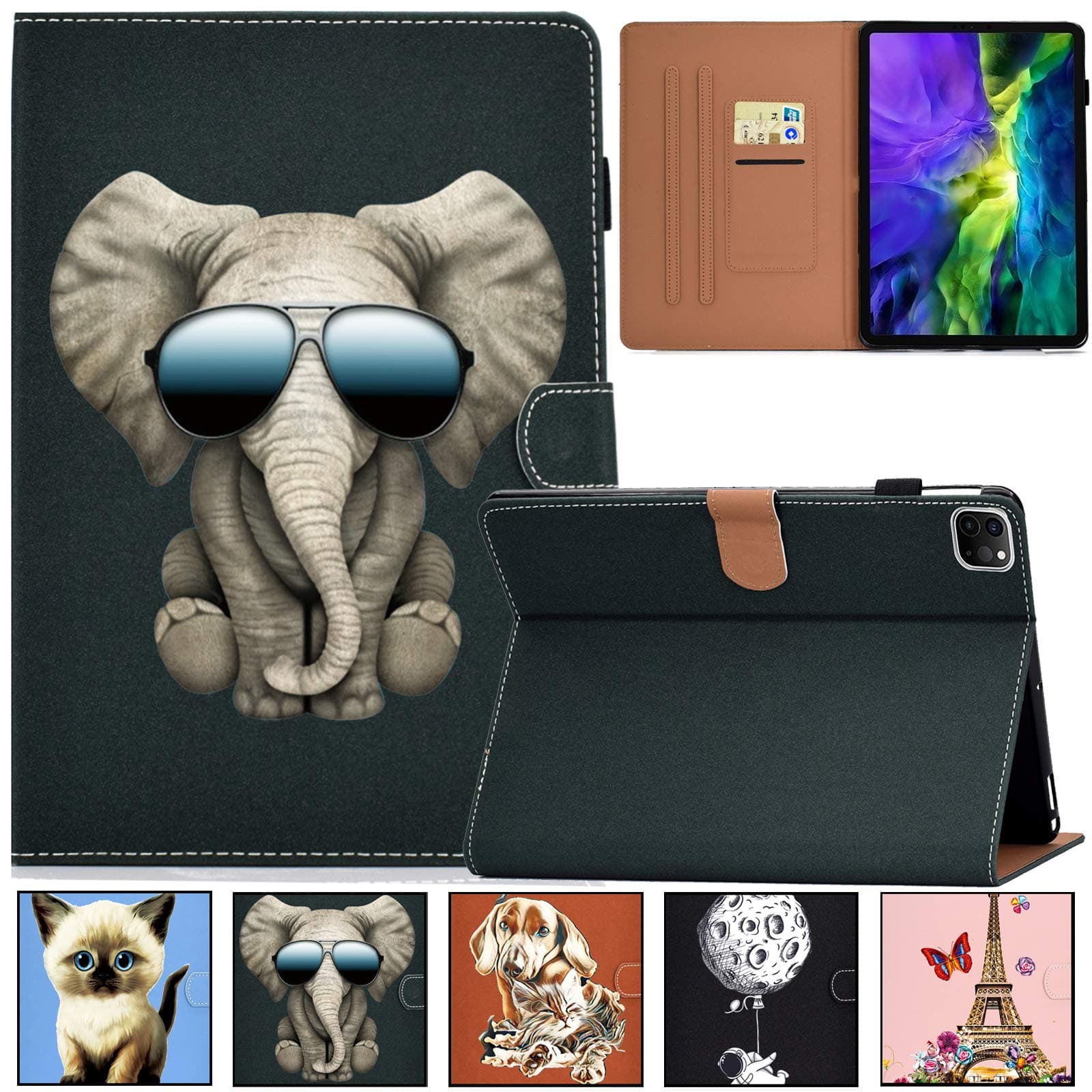 iPad Pro 11 2020 Case, Artyond iPad Pro 11" 2nd Gen Case, PU Leather Card Slots with Auto Wake/Sleep Multiple Viewing Angles Case for New iPad Pro 11 Inch 2nd Generation 2020 Release, Cool Elephant