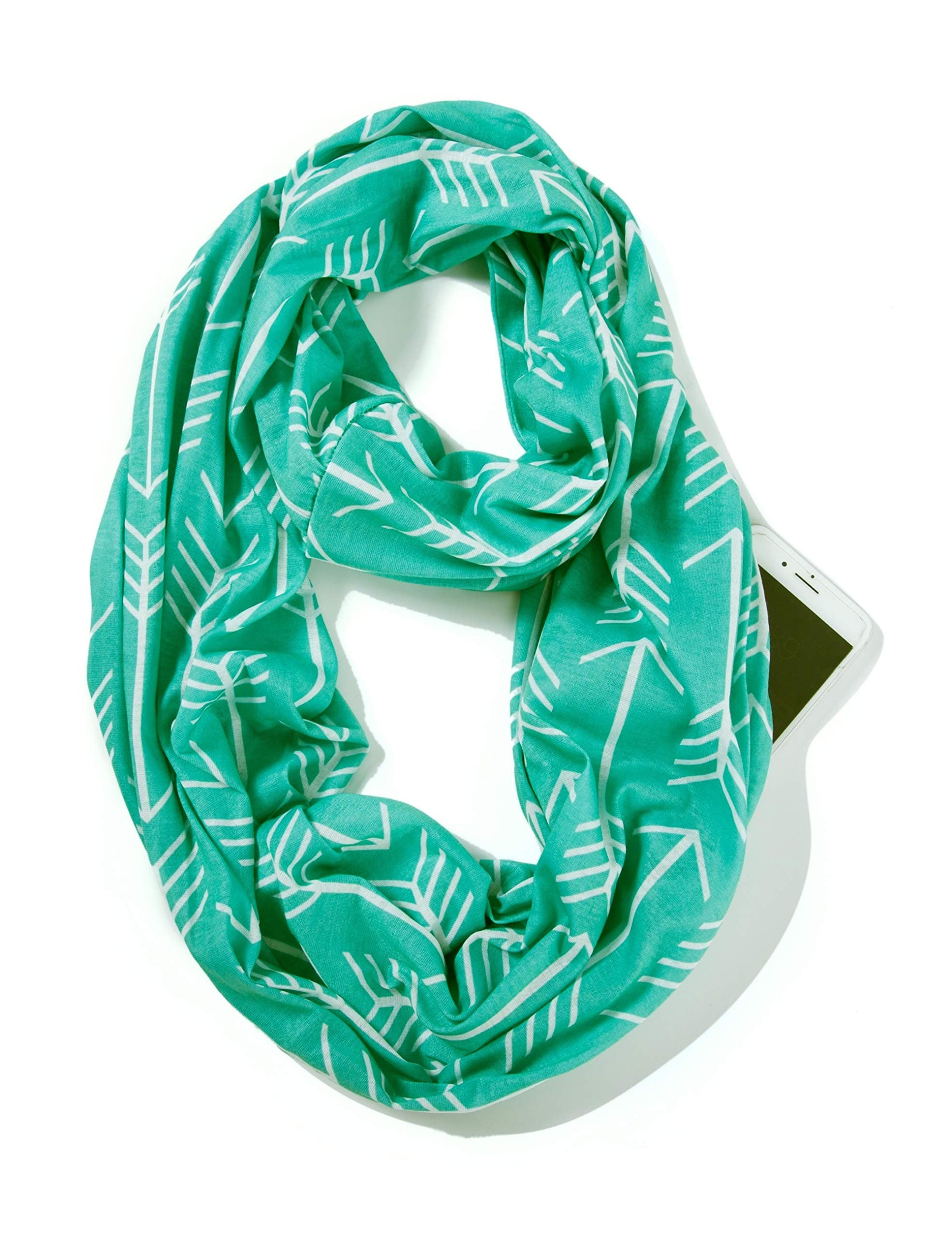 ELZAMA Infinity Loop Jersey Scarf with Hidden Zipper Pocket Printed Patterns for Women - Travel Wrap