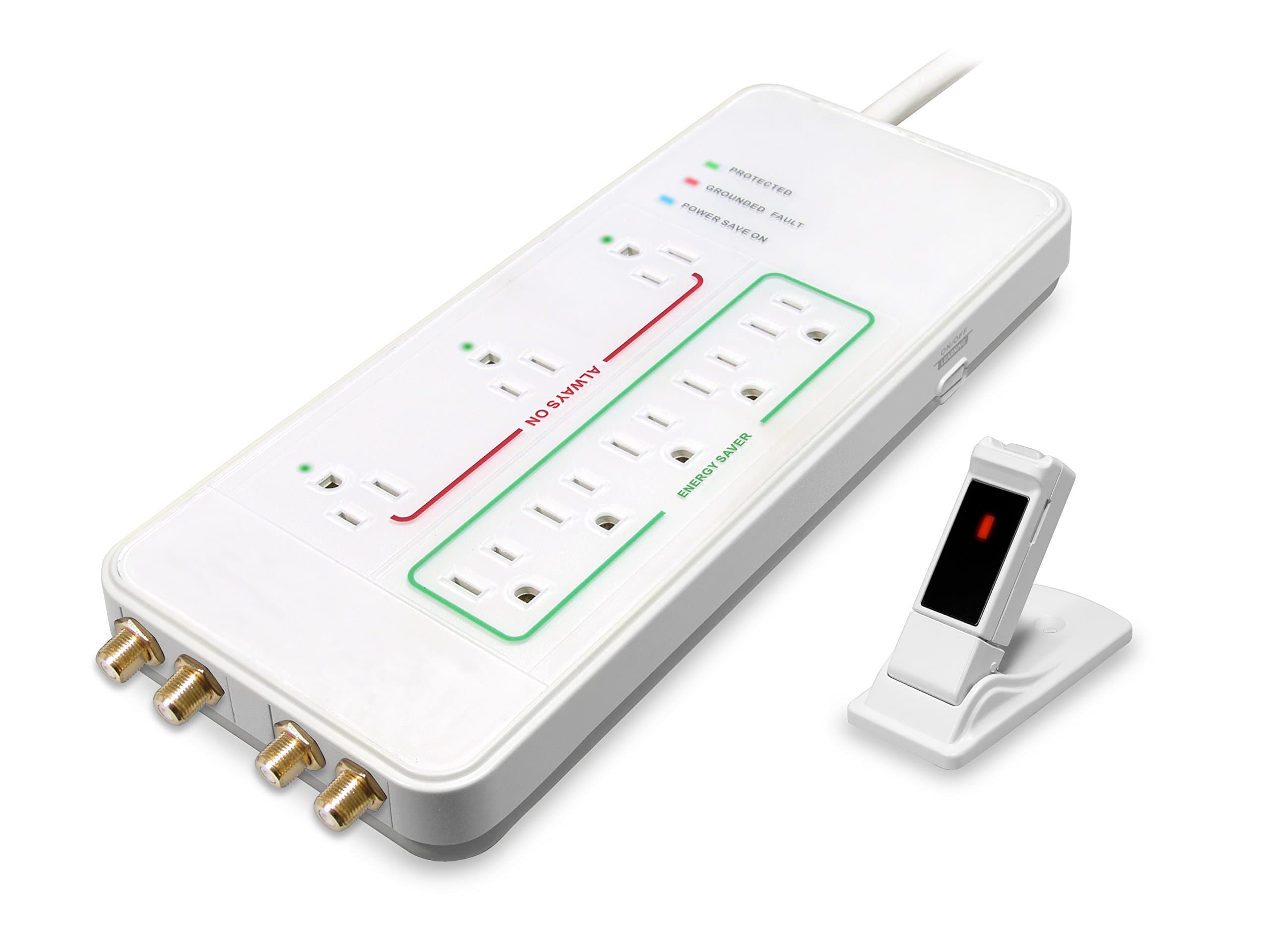 8 Outlet Wireless Smart Surge Protector Power Strip Extended Cord 6 Ft w/4 Coax Line Protection LED indicators ,(34005A) 2160 Joules. Supports Home Theater HDTV, 4K TV .by NuGiant