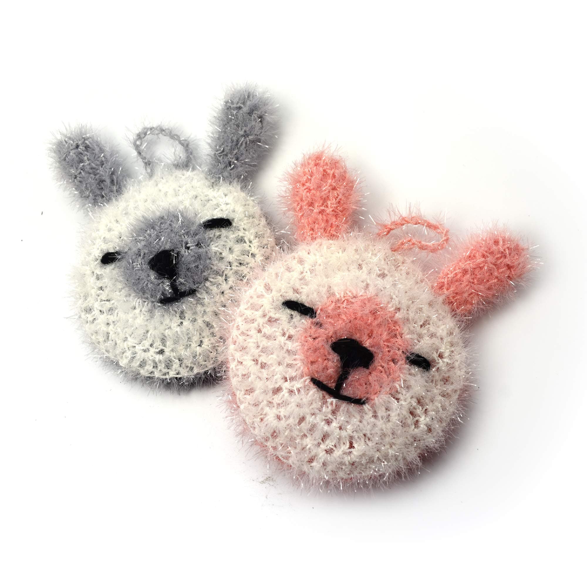Super Cute Rabbit Dish Scrubber (2 pk) 100% Hand Made Multi-Use Non-Scratch No Mildew Odor Smell Like Sponge or Dishcloths