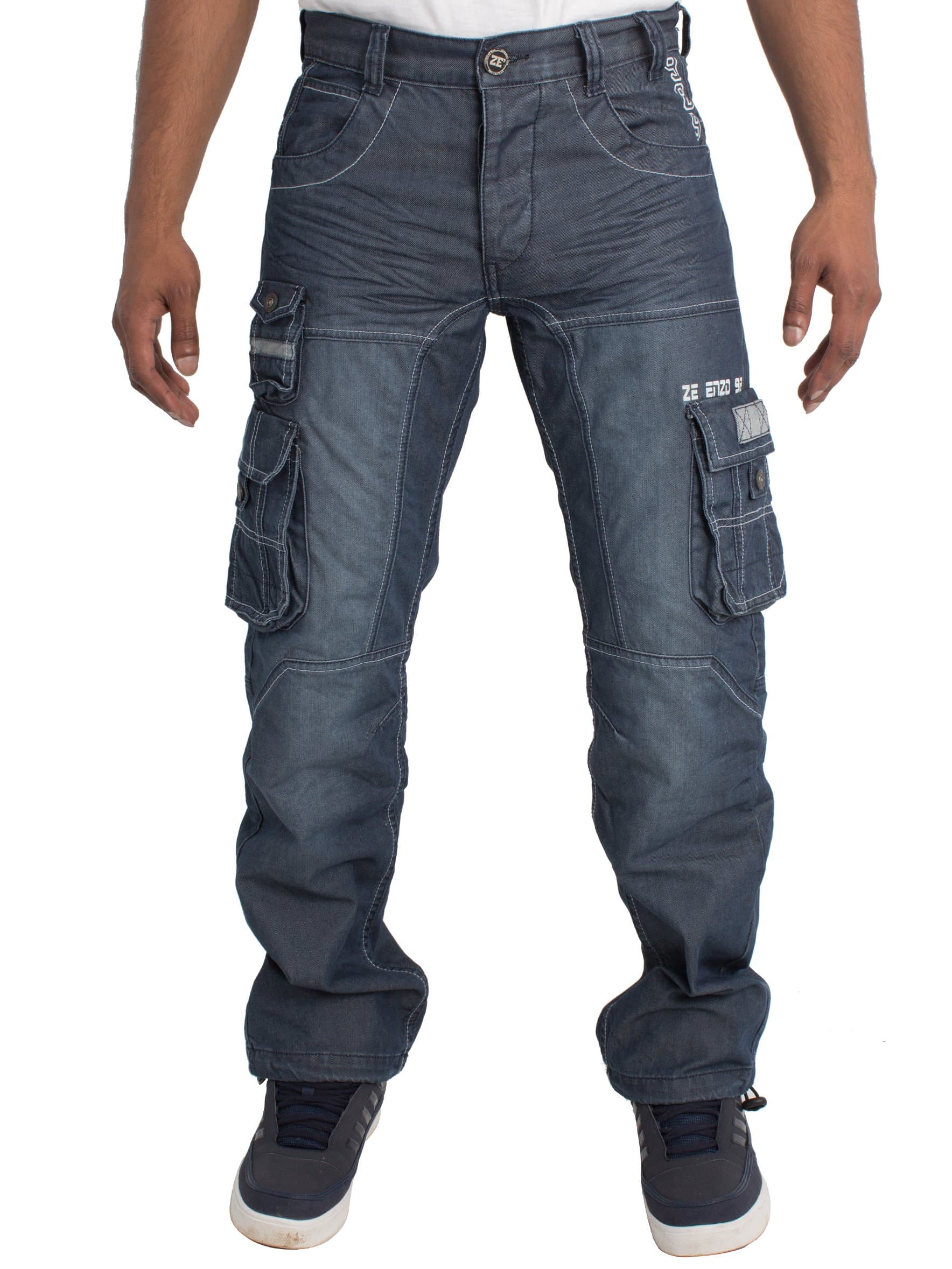 ENZO Mens Regular Fit Heavy Duty Work Cargo Combat Denim Jeans