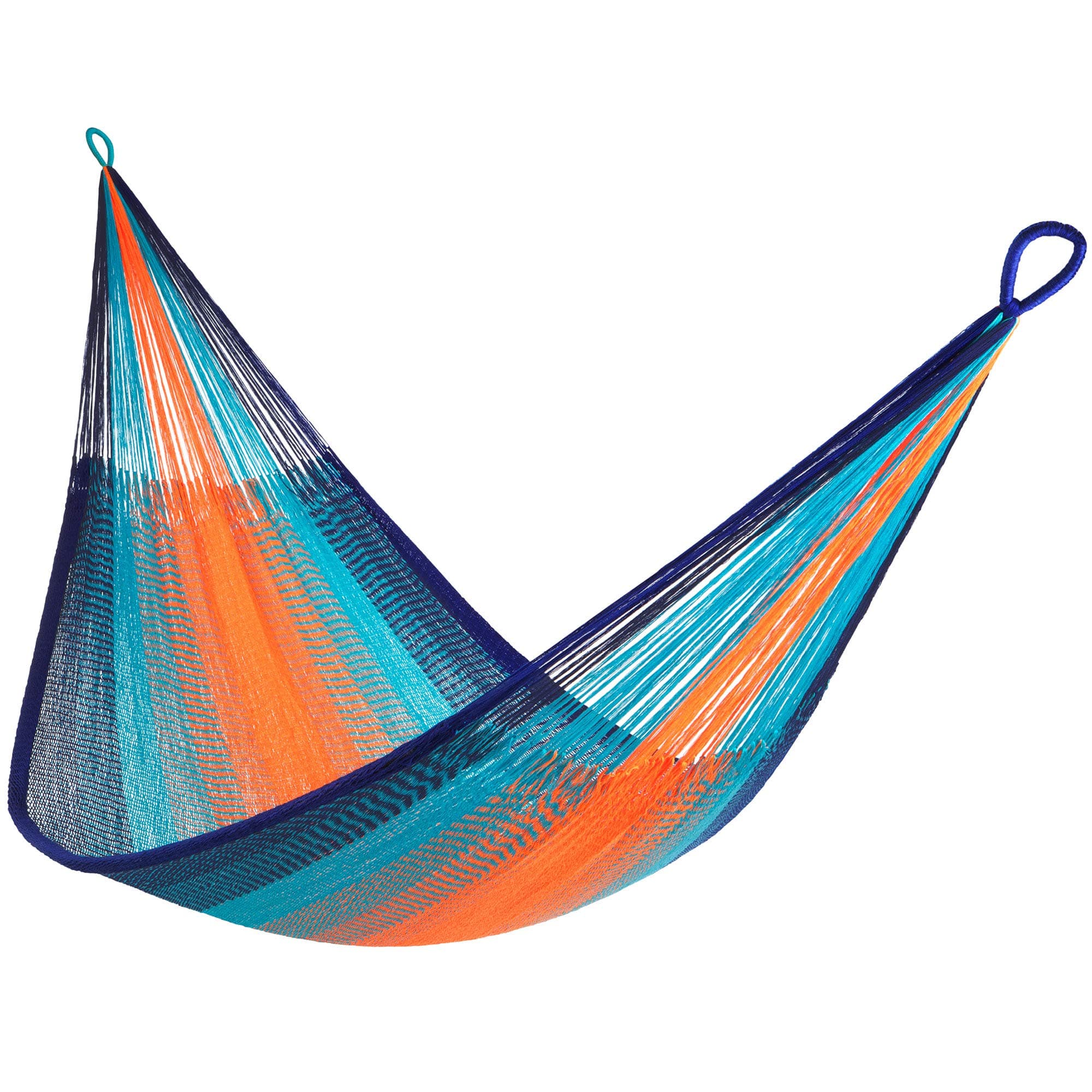 Handwoven Hammock by Yellow Leaf Hammocks - Double Size, Fits 1-2 PPL, 400lb max - Weathersafe, Super Strong, Easy to Hang, Ultra Soft, Artisan Made - Color: Blue - Orange