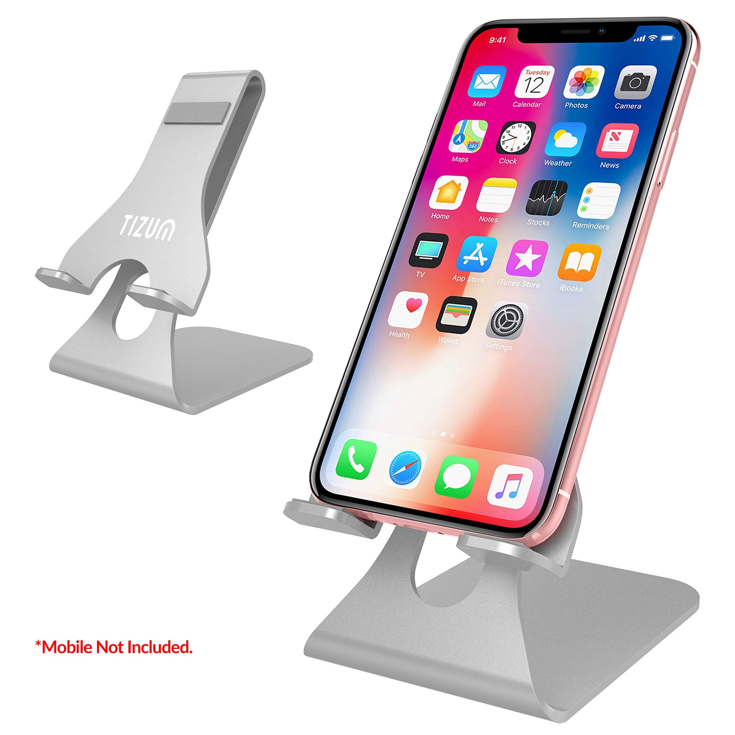 Tizum Z46A Anodized Aluminium Adjustable Foldable Mobile Phone Stand Holder for All iPhone, Tablet and Smartphones (Silver)