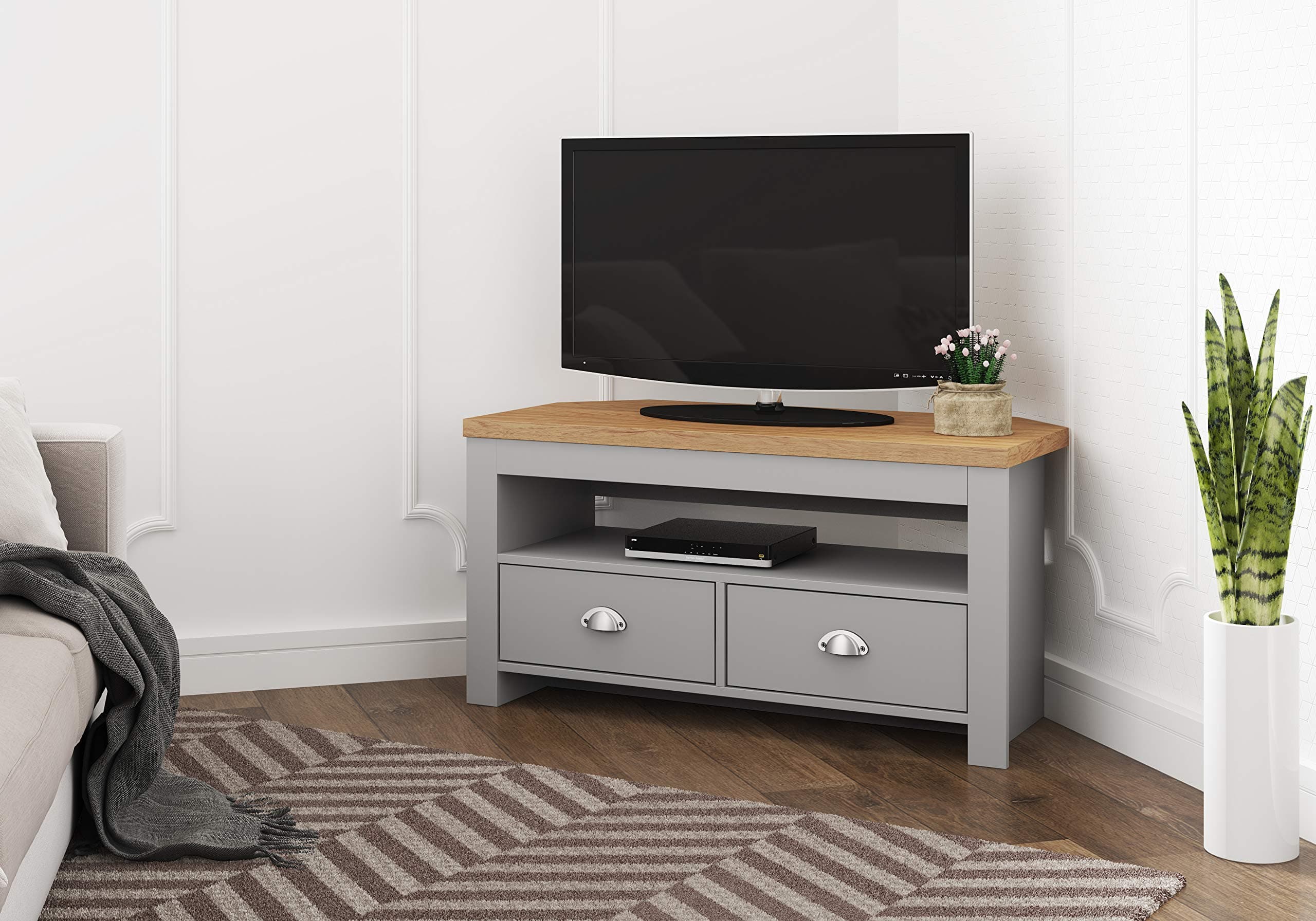 Birlea, Winchester Corner TV Unit Grey & Oak Effect, Medium Density Particle Board, One Size
