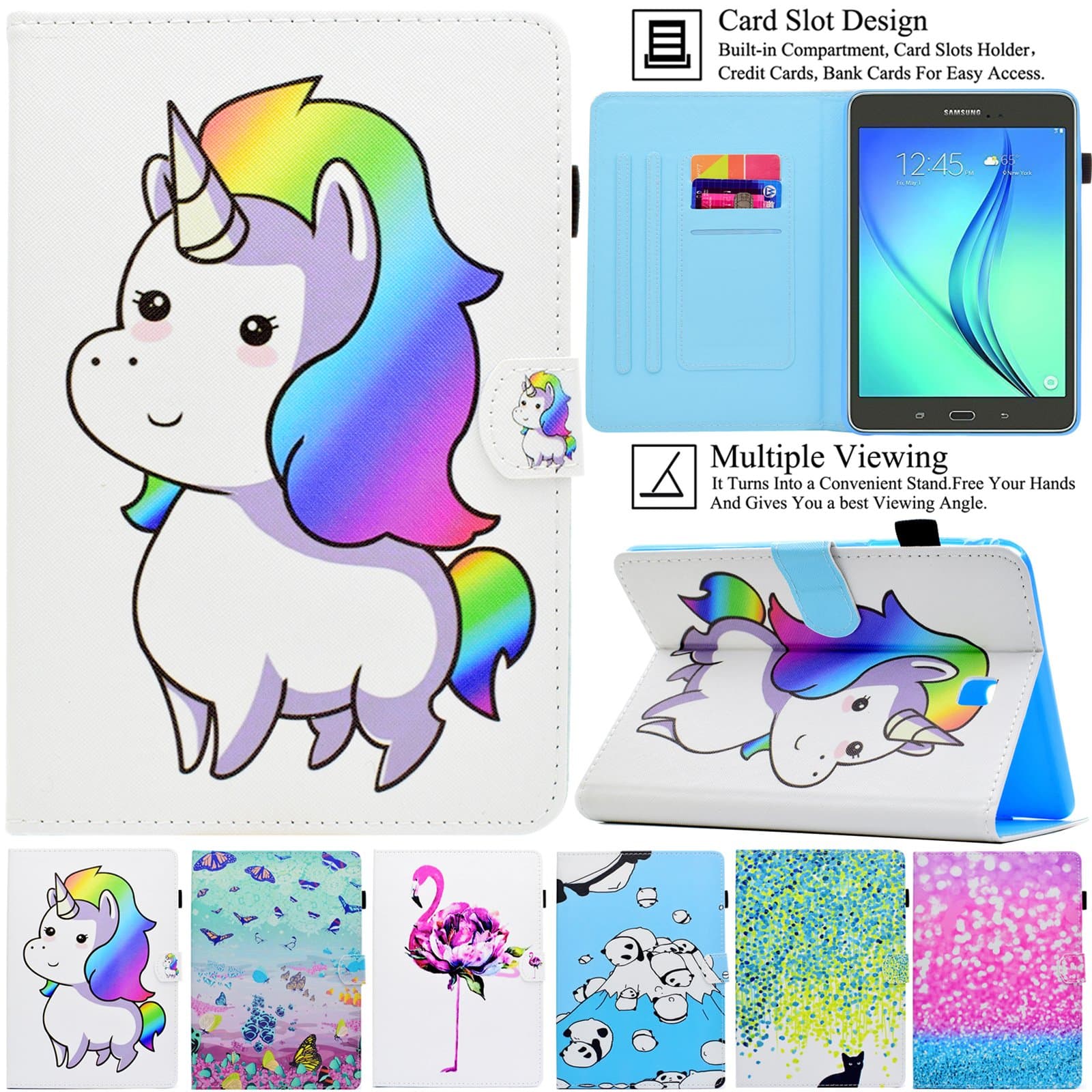 Galaxy Tab A 8.0 Case,Artyond PU Leather Card Slots Cover [Anti-Slip Stripe] with Smart Magnetic Snap Soft TPU Protective Case Stripe Stand Cover for Samsung Galaxy Tab A 8.0 SM-T350(2015) (Unicorn)
