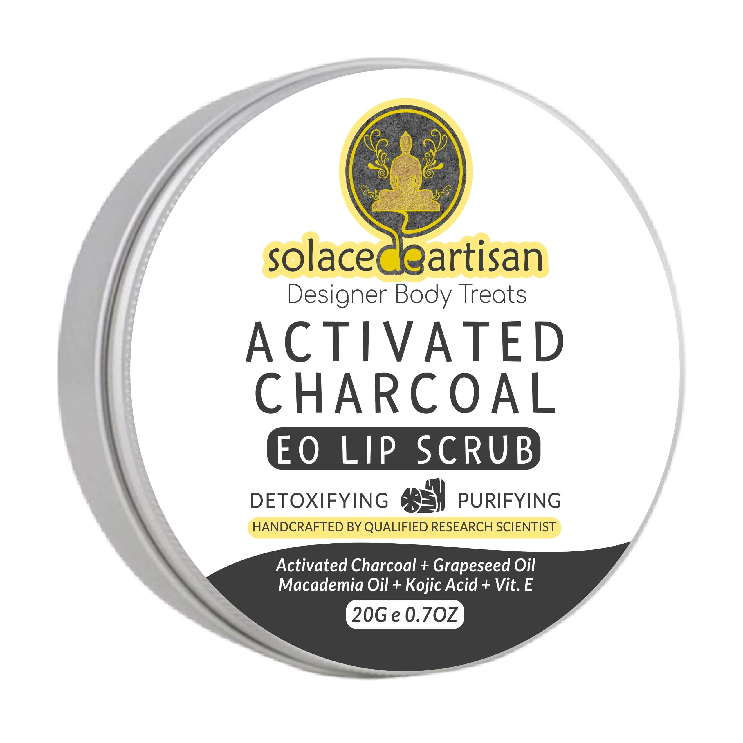 SolaceDeArtisan Activated Charcoal Detoxifying & Purifying EO Lip Scrub, SuperValuePack 20g