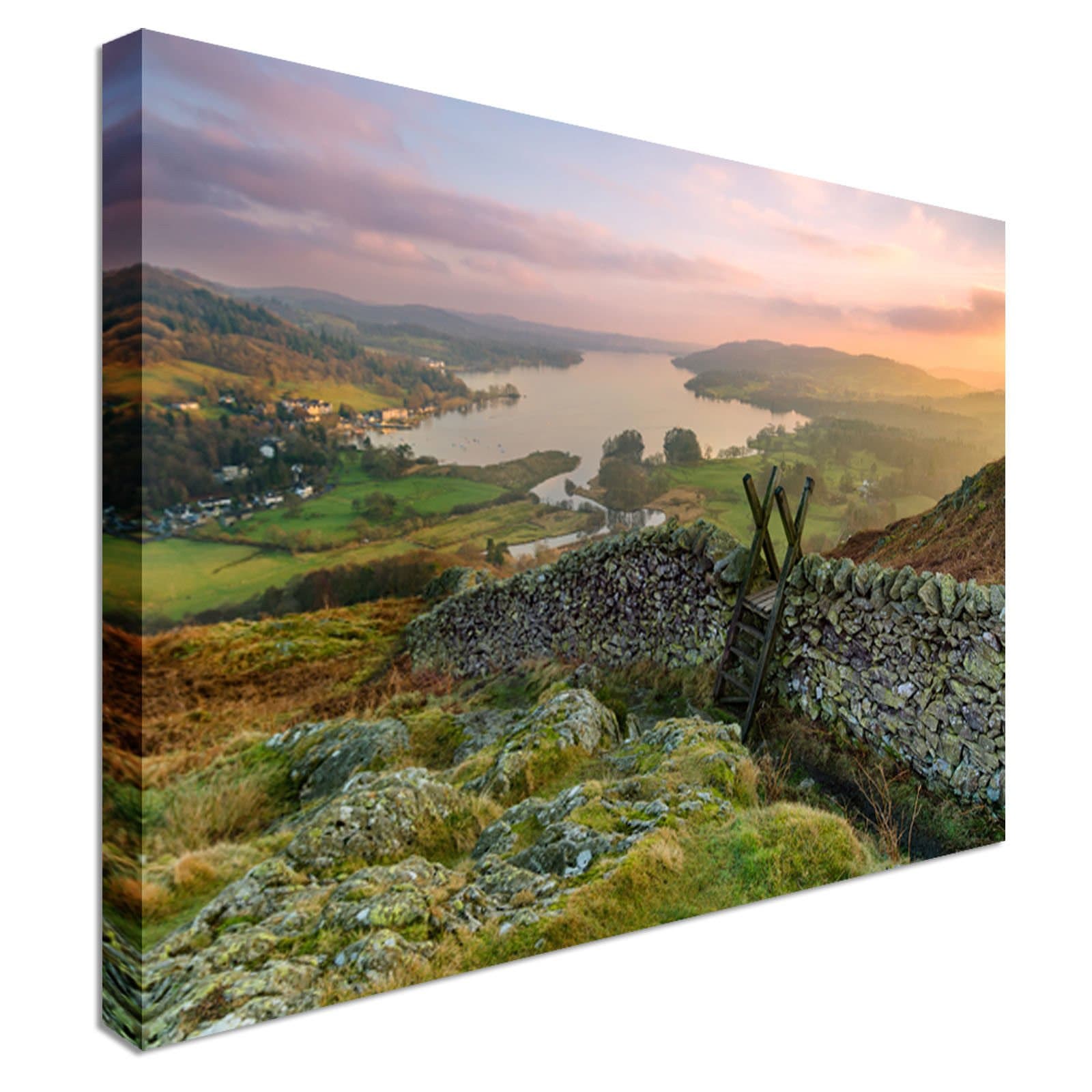 Sunset over Windermere in the Lake District | 40x30 Canvas Wall Art Print - Long Lasting Wooden Frames