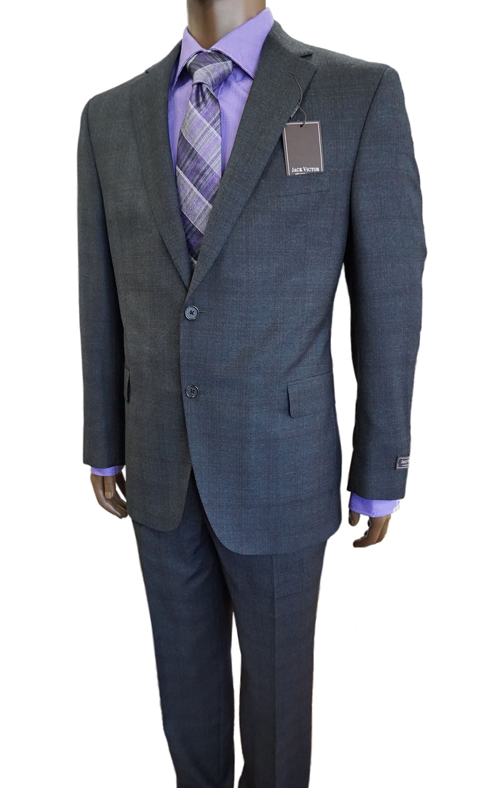 Jack Victor Gray Wool Deisgner Single Breasted 2 Button Double Vent Suit Verona-CT