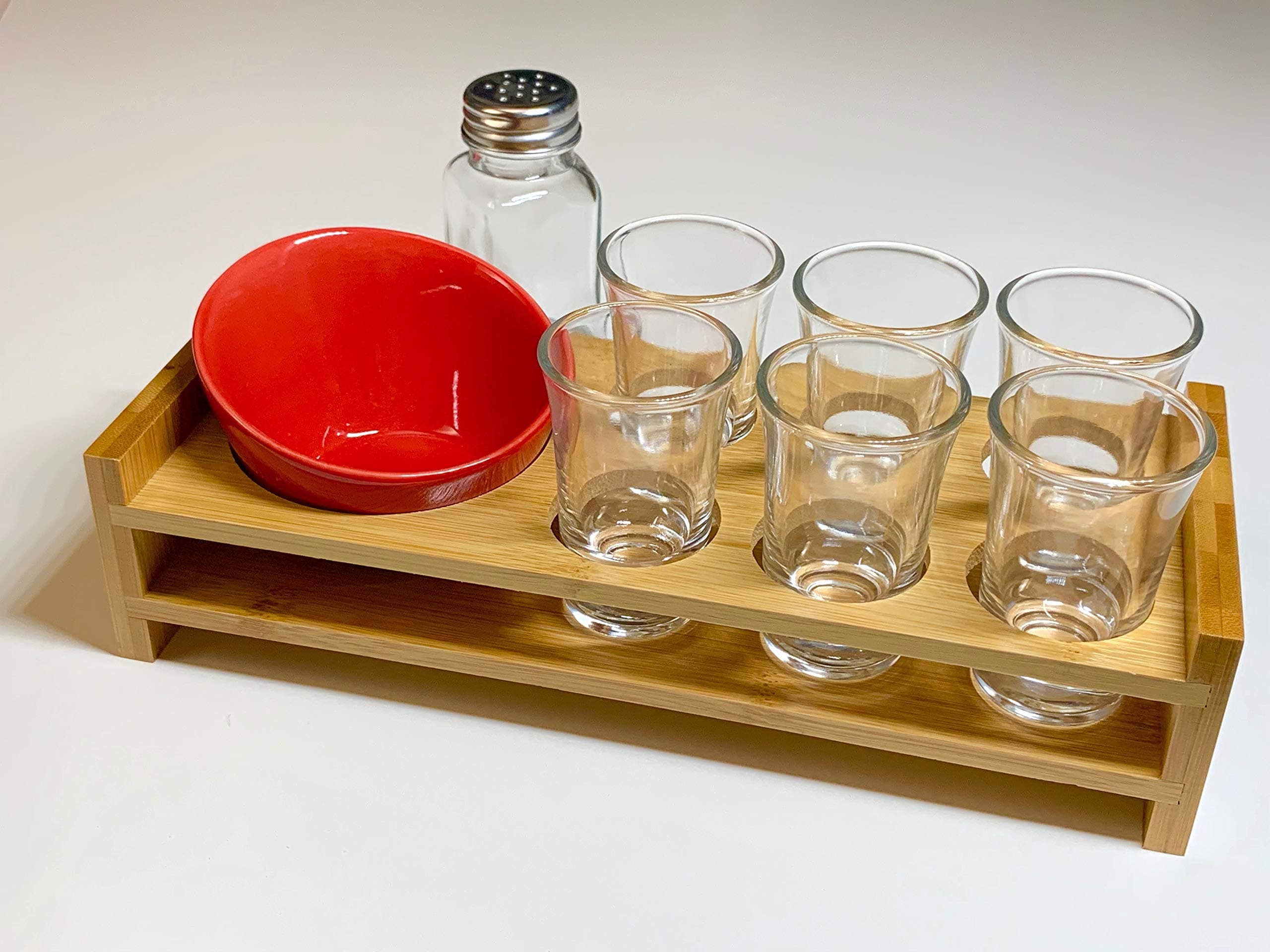 Tequila Gift Set- 6 shot glasses with bamboo tray- snack bowl for lime wedges or snacks