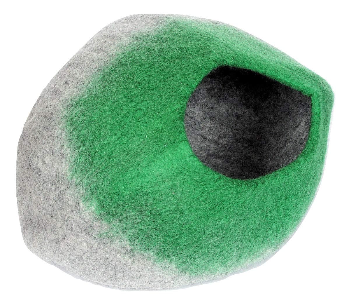Ardoric Large Cat Cave (Grey/Green) - Soft Natural Merino Wool - Warm Handmade Cocoon Bed - Felted in Nepal Eco-Friendly Materials - Decorative Covered Cat Bed - Cat Lover Gift