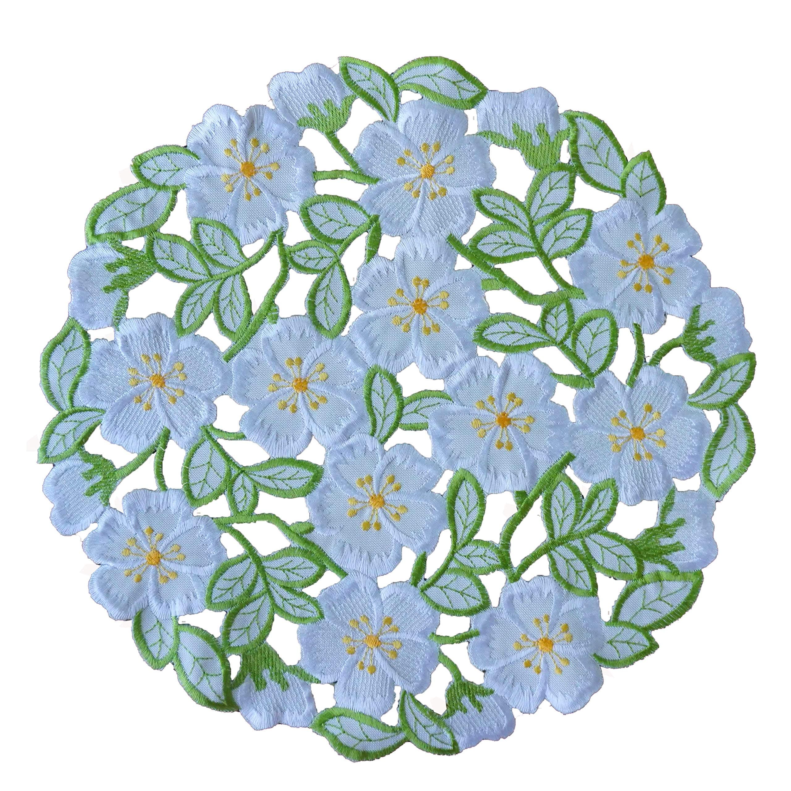 CloudSun Easter Spring Embroidered Flowery Doily placemats Set of 4,Round 12 inch